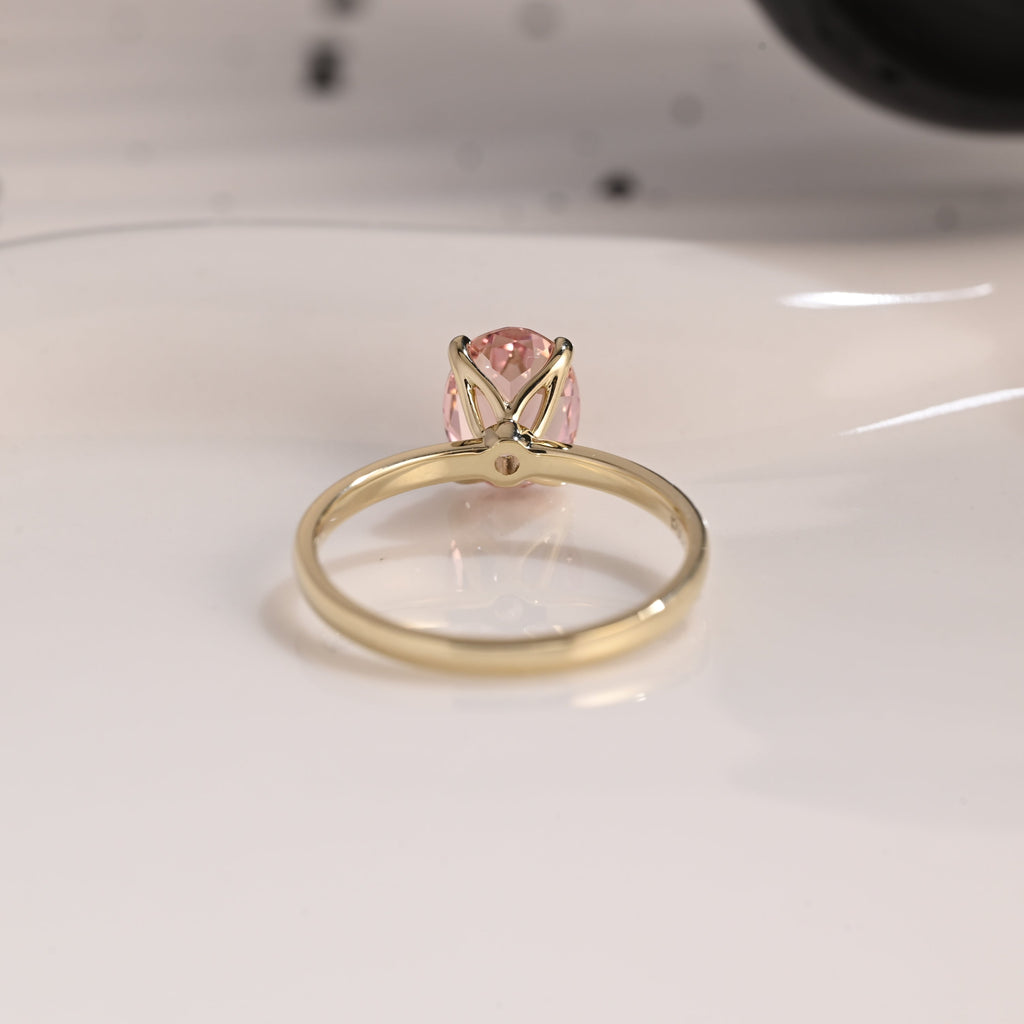 Solid Gold Solitaire Oval Cut Pink Sapphire Engagement Ring Tulip Set