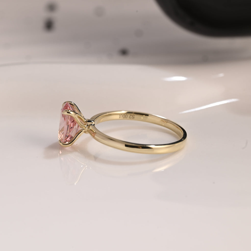 Solid Gold Solitaire Oval Cut Pink Sapphire Engagement Ring Tulip Set