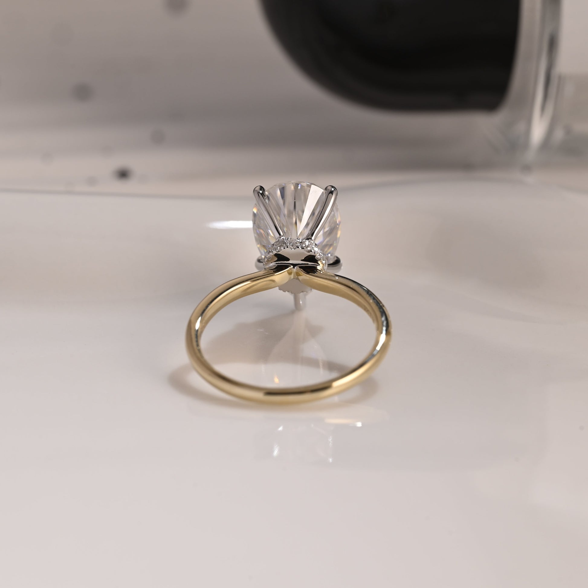 Solid Gold Two Tone Hidden Halo Pear Cut Moissanite Engagement Ring