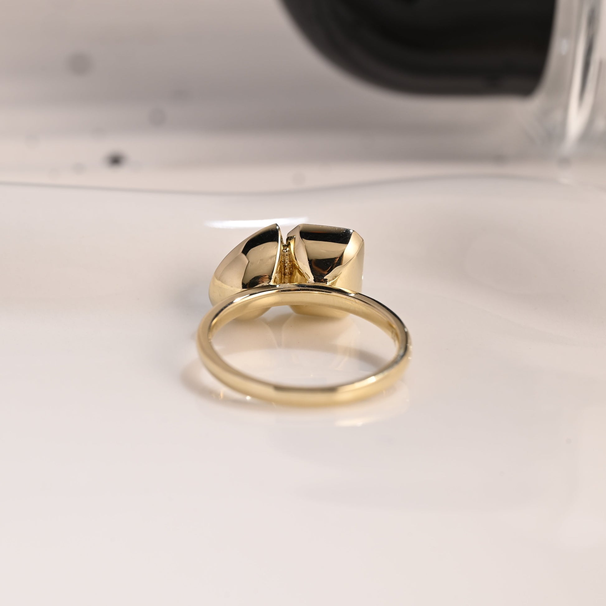 Solid Gold Bezel Toi et Moi Lab Emerald & Pear Cut Moissanite Engagement Ring