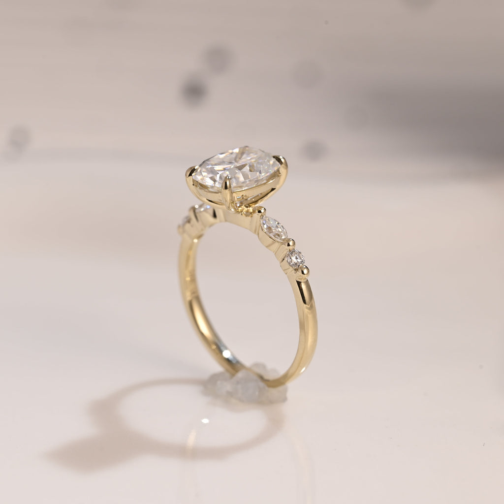 Solid Gold Pave Elongated Cushion Cut Moissanite Engagement Ring