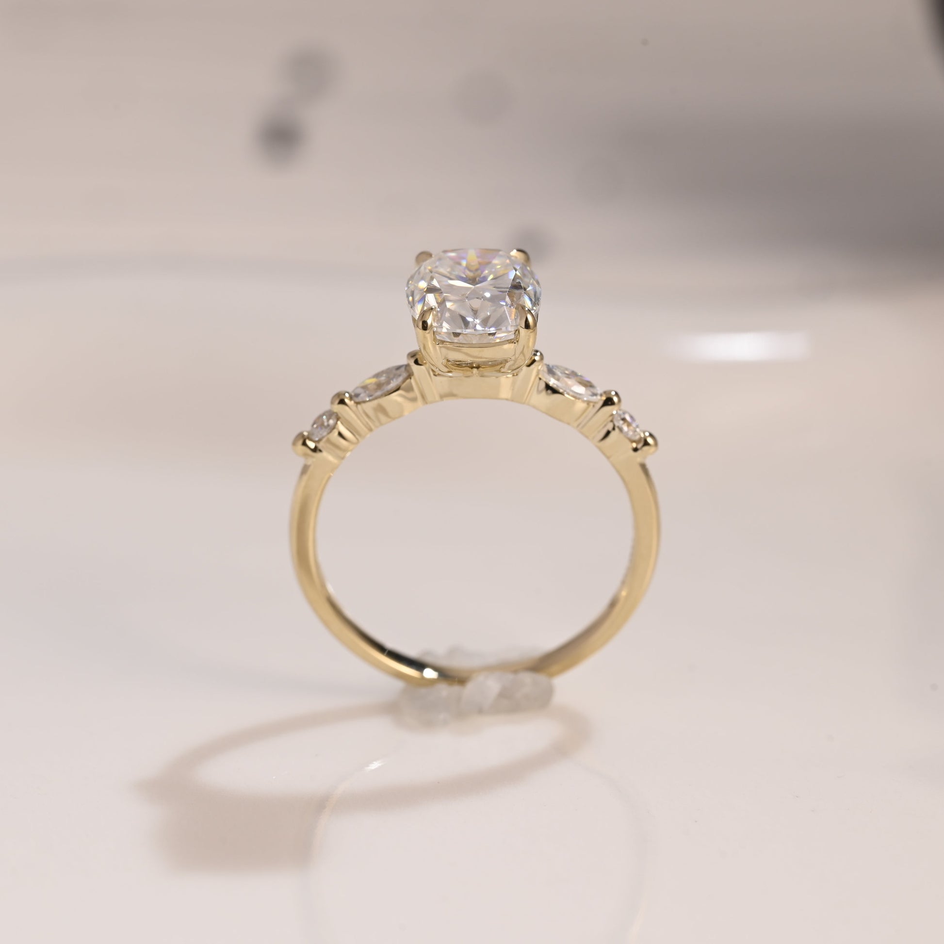 Solid Gold Pave Elongated Cushion Cut Moissanite Engagement Ring