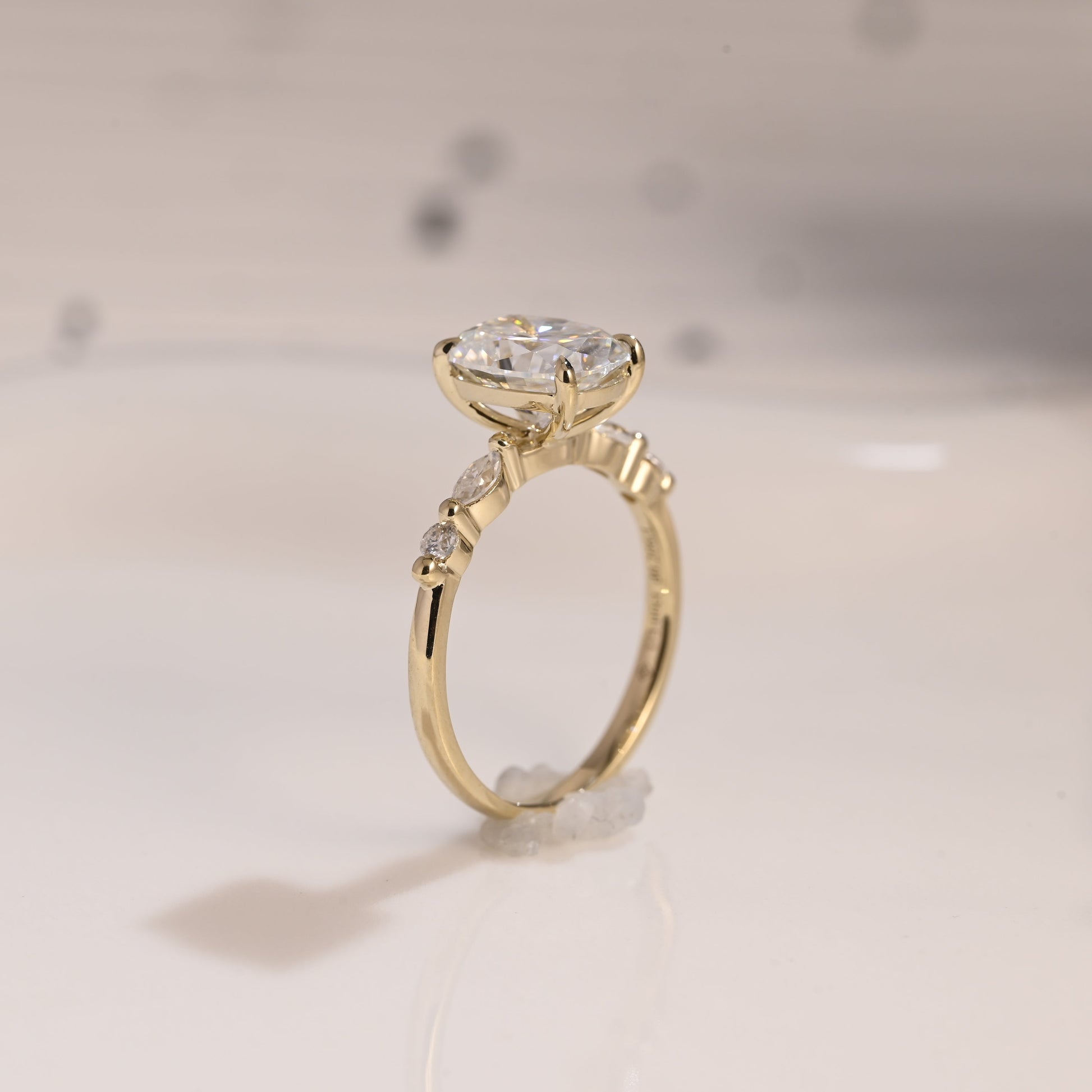 Solid Gold Pave Elongated Cushion Cut Moissanite Engagement Ring