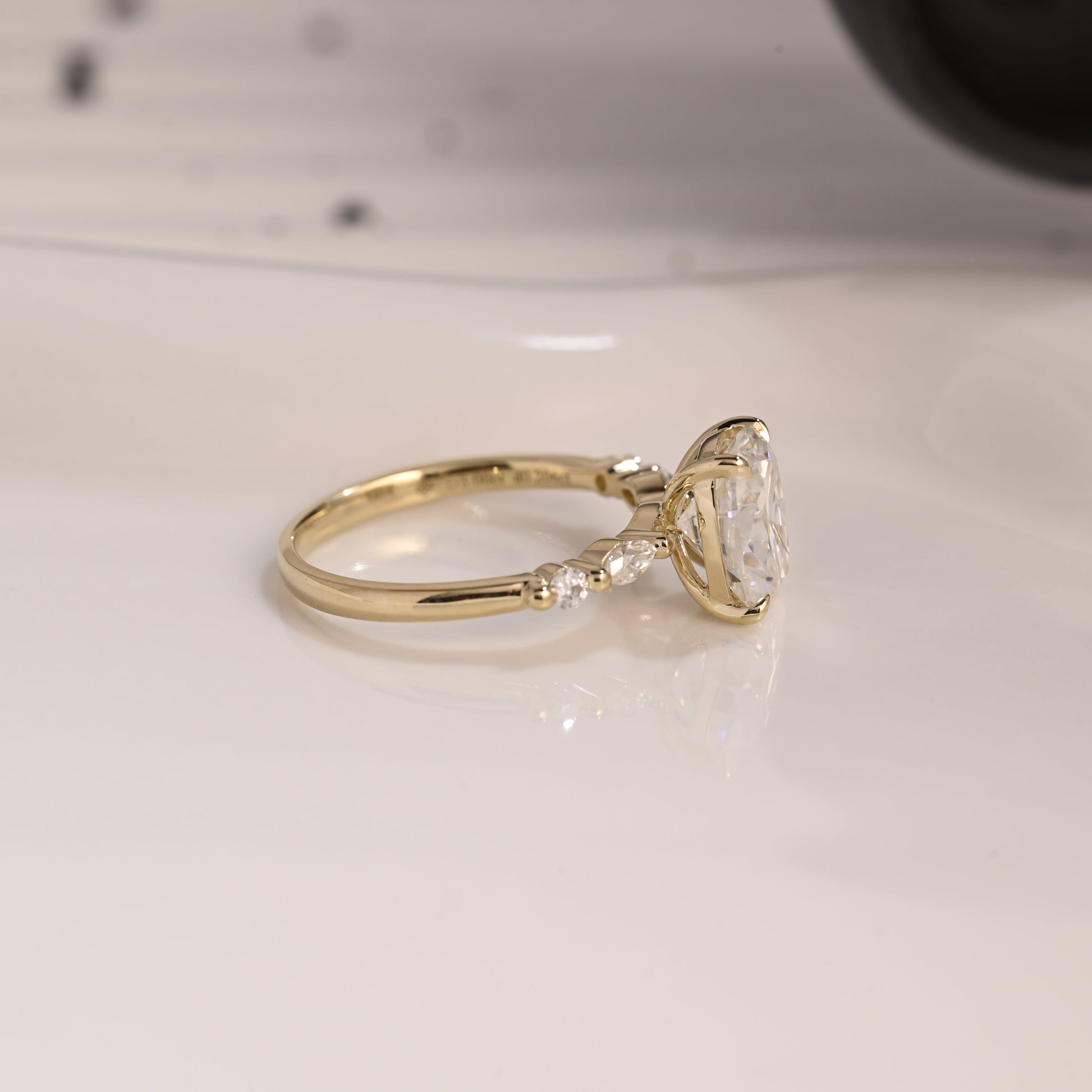 Solid Gold Pave Elongated Cushion Cut Moissanite Engagement Ring