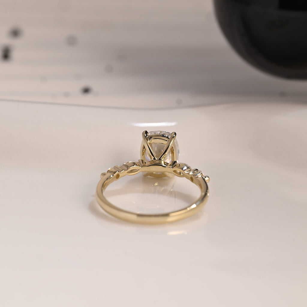 Solid Gold Pave Elongated Cushion Cut Moissanite Engagement Ring