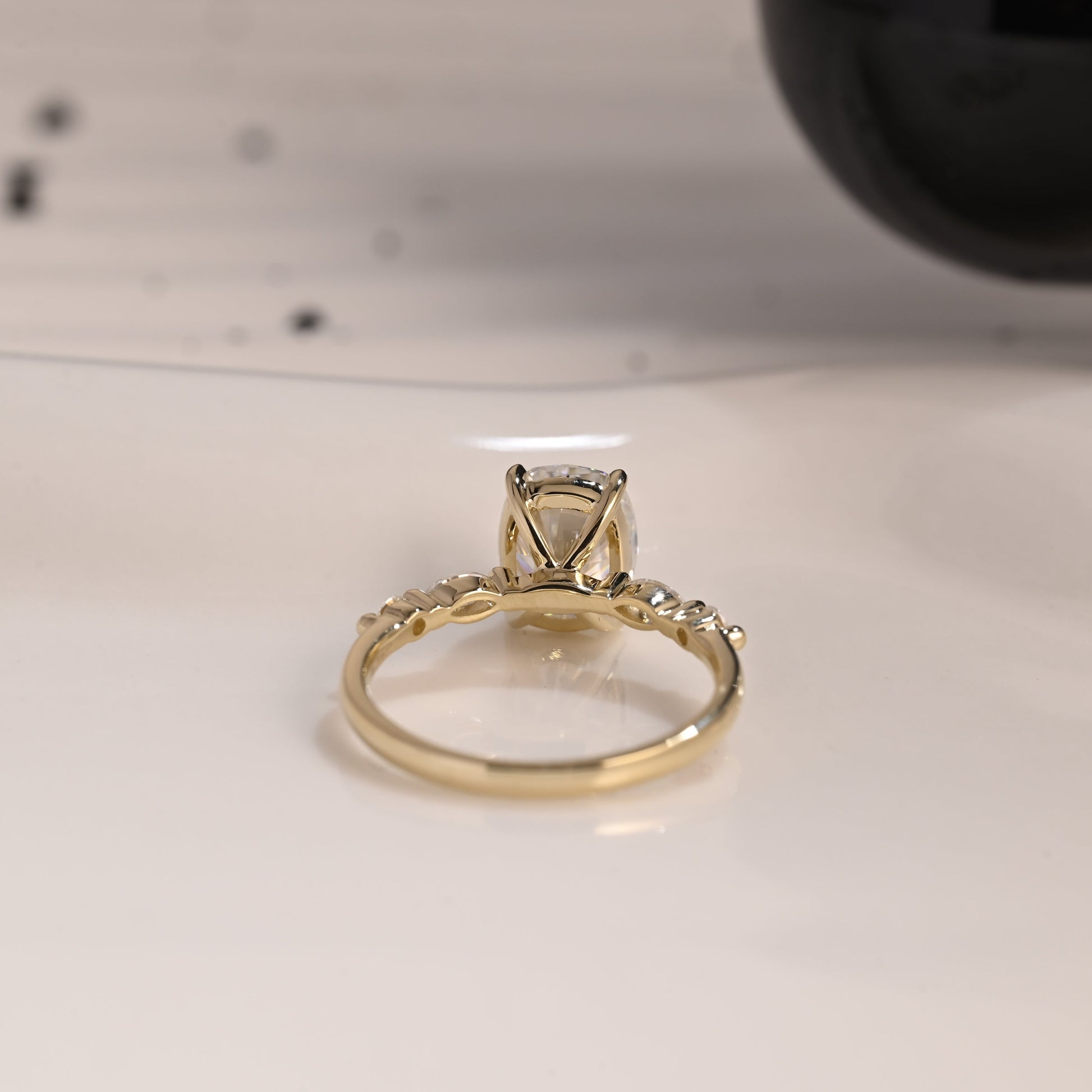 Solid Gold Pave Elongated Cushion Cut Moissanite Engagement Ring