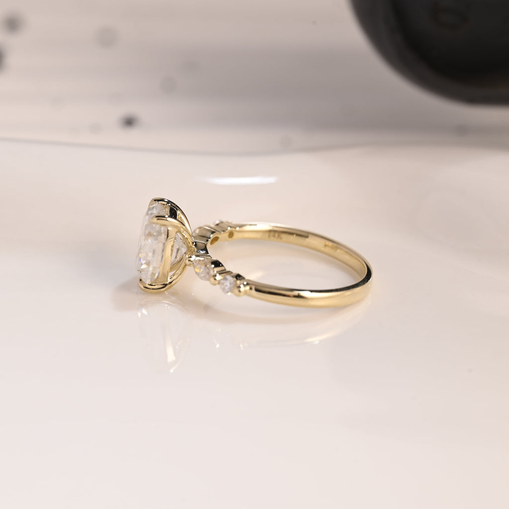 Solid Gold Pave Elongated Cushion Cut Moissanite Engagement Ring