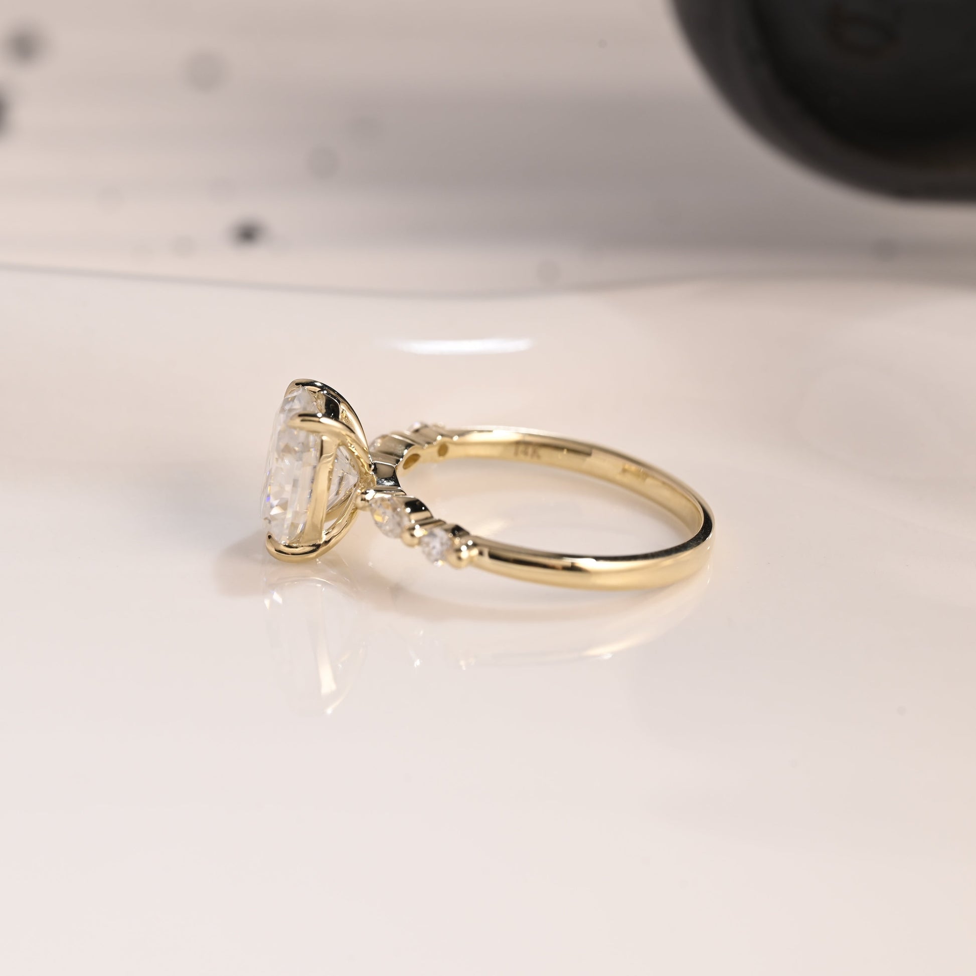 Solid Gold Pave Elongated Cushion Cut Moissanite Engagement Ring