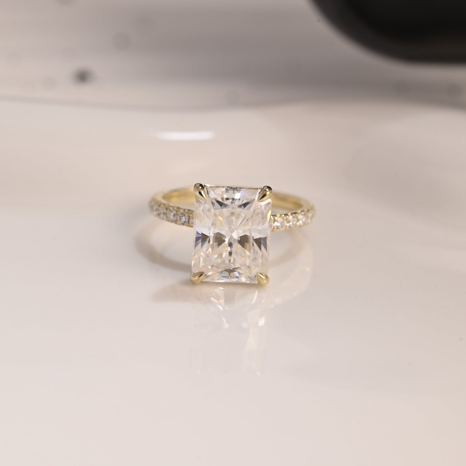 Solid Gold Hidden Halo Radiant Cut Moissanite Engagement Ring