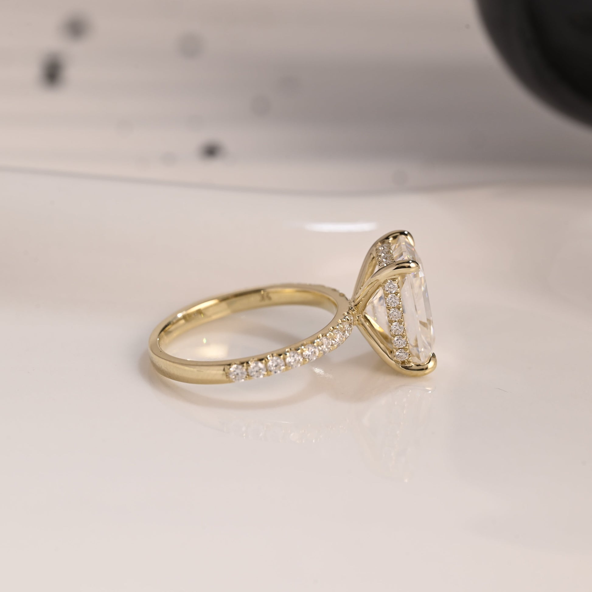 Solid Gold Hidden Halo Radiant Cut Moissanite Engagement Ring