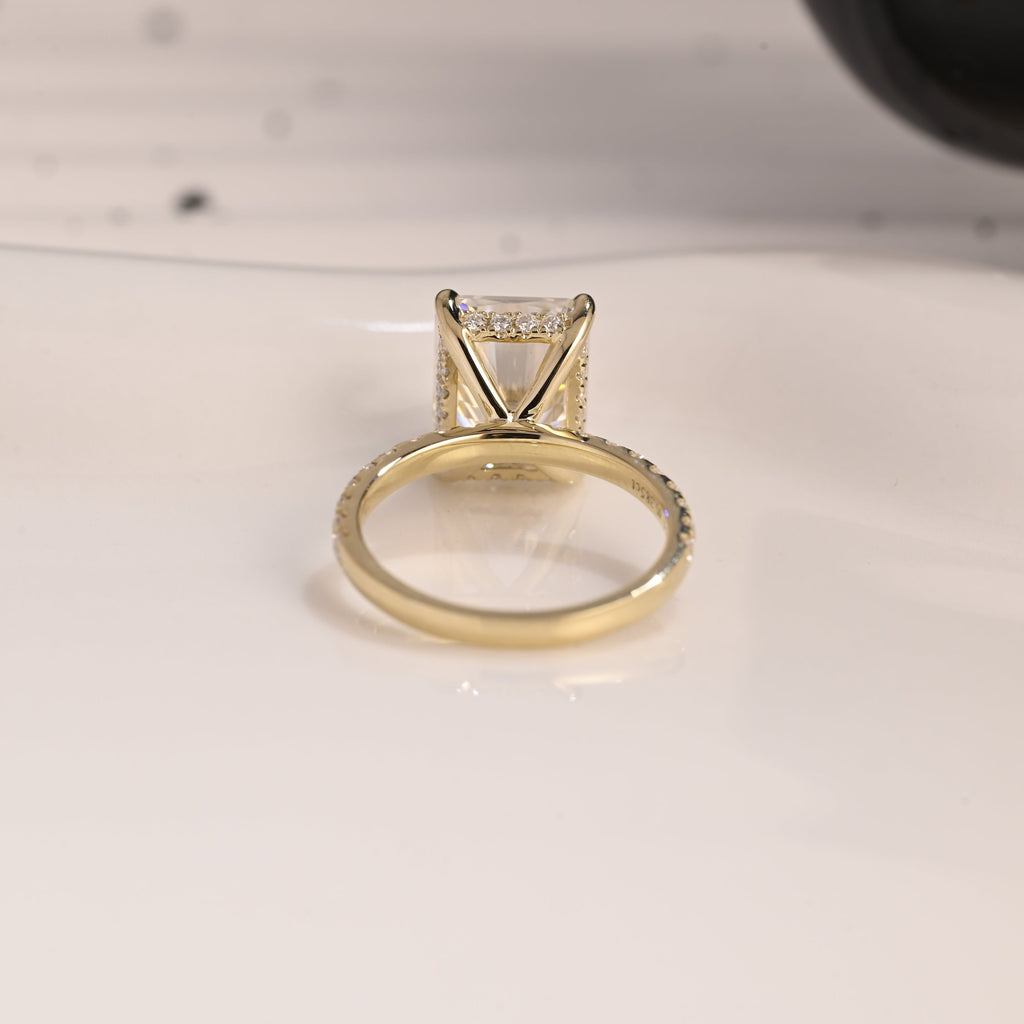 Solid Gold Hidden Halo Radiant Cut Moissanite Engagement Ring