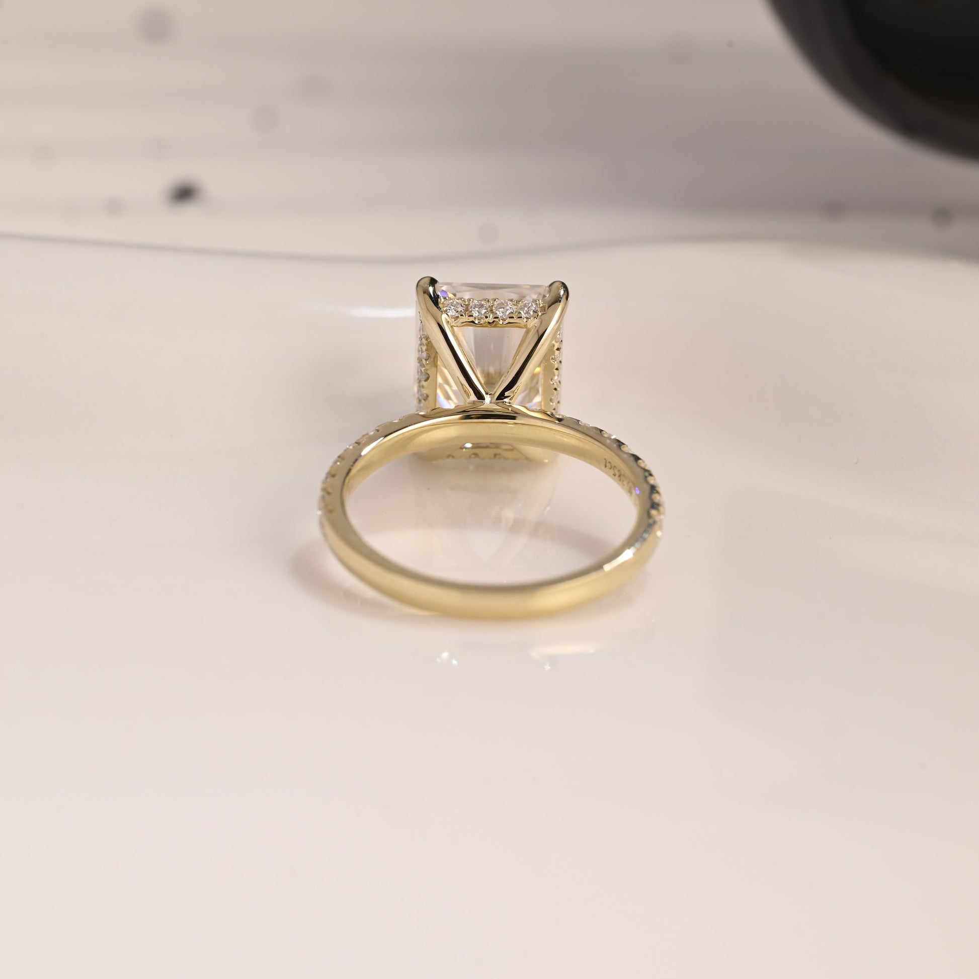 Solid Gold Hidden Halo Radiant Cut Moissanite Engagement Ring
