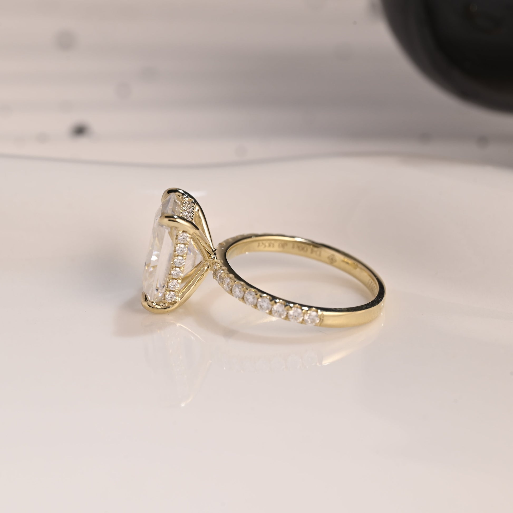 Solid Gold Hidden Halo Radiant Cut Moissanite Engagement Ring
