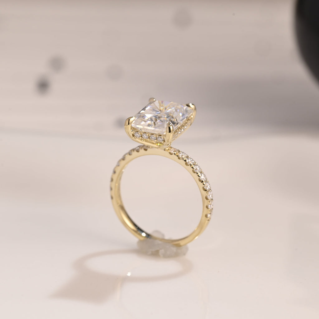 Solid Gold Hidden Halo Radiant Cut Moissanite Engagement Ring