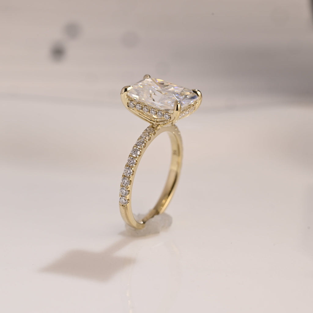 Solid Gold Hidden Halo Radiant Cut Moissanite Engagement Ring