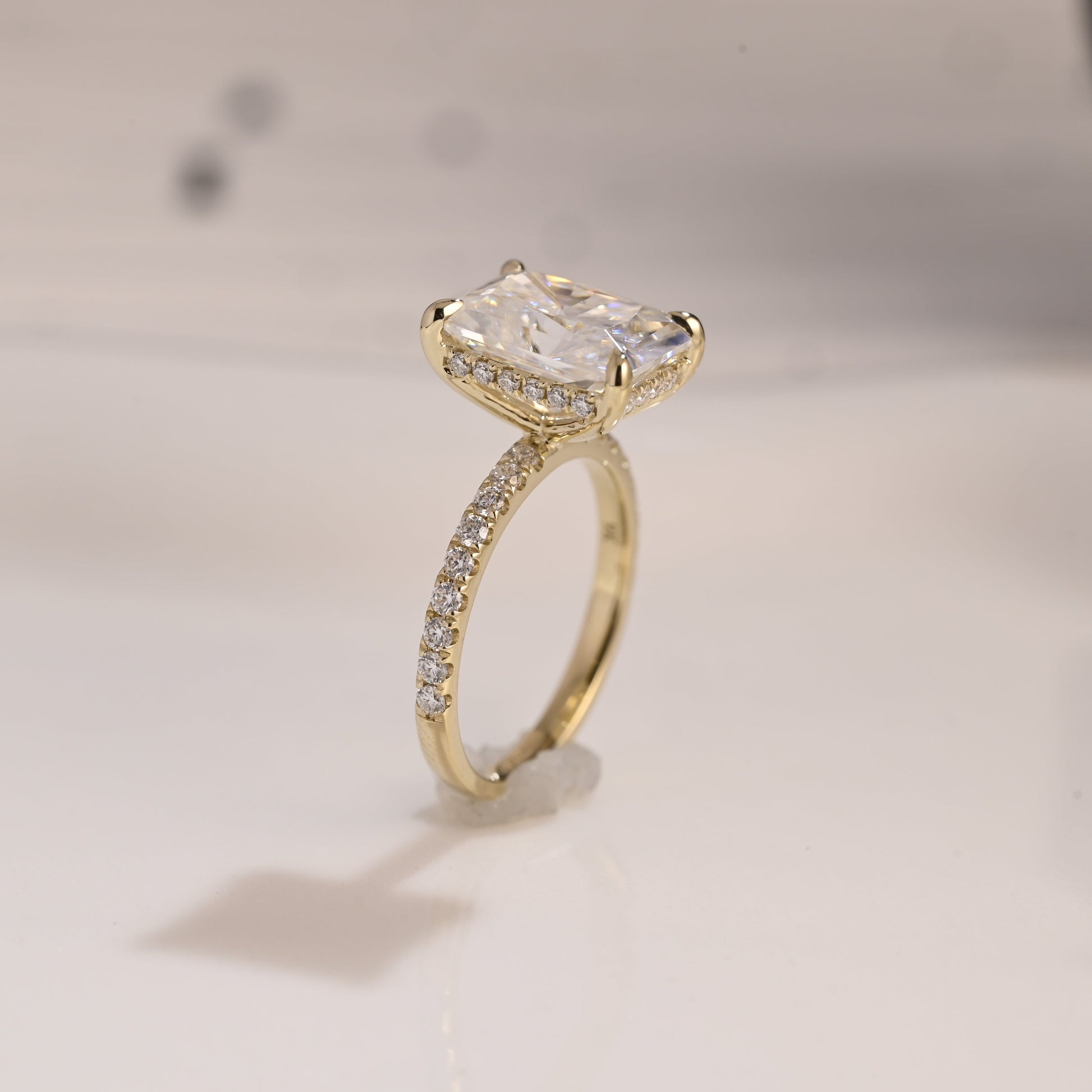Solid Gold Hidden Halo Radiant Cut Moissanite Engagement Ring