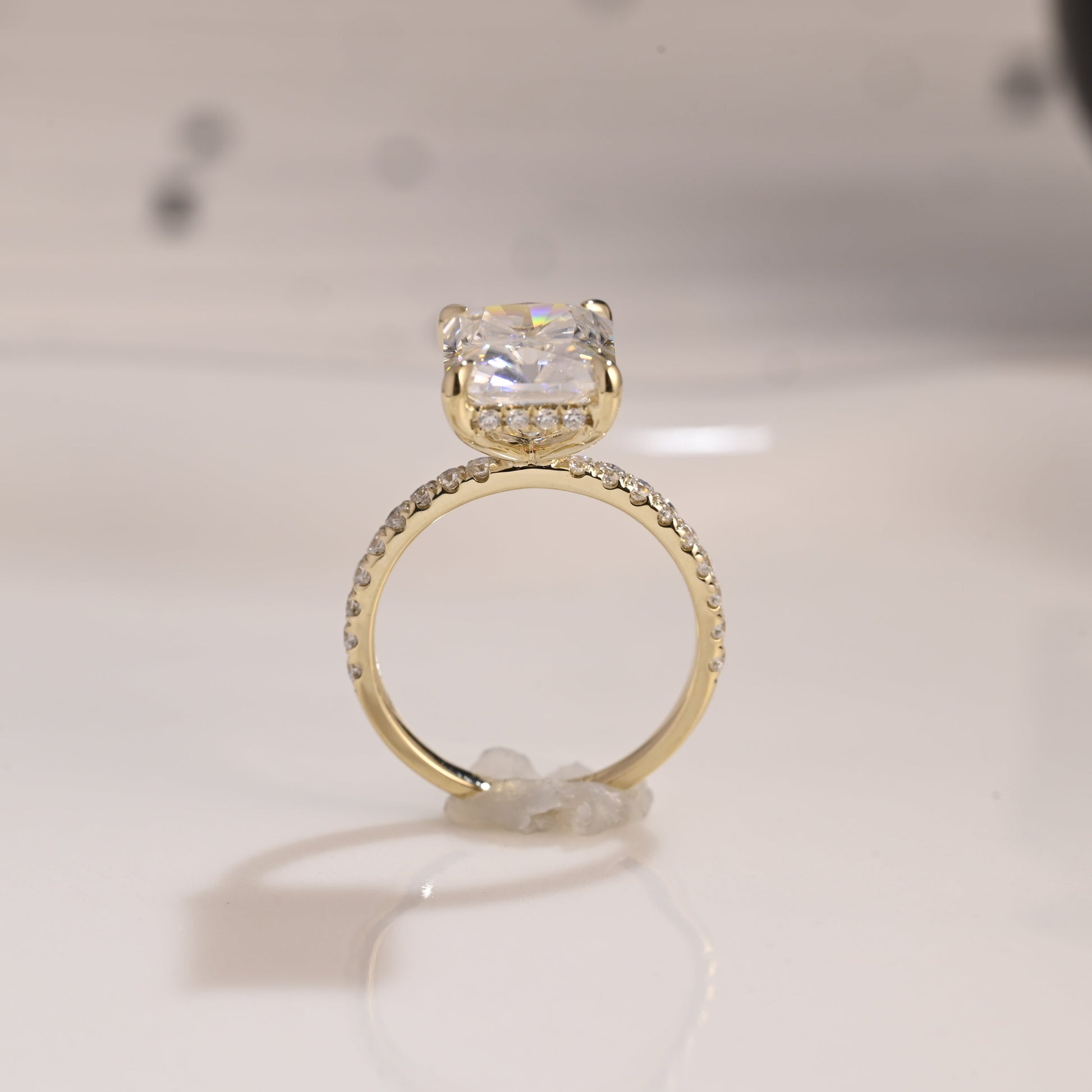 Solid Gold Hidden Halo Radiant Cut Moissanite Engagement Ring