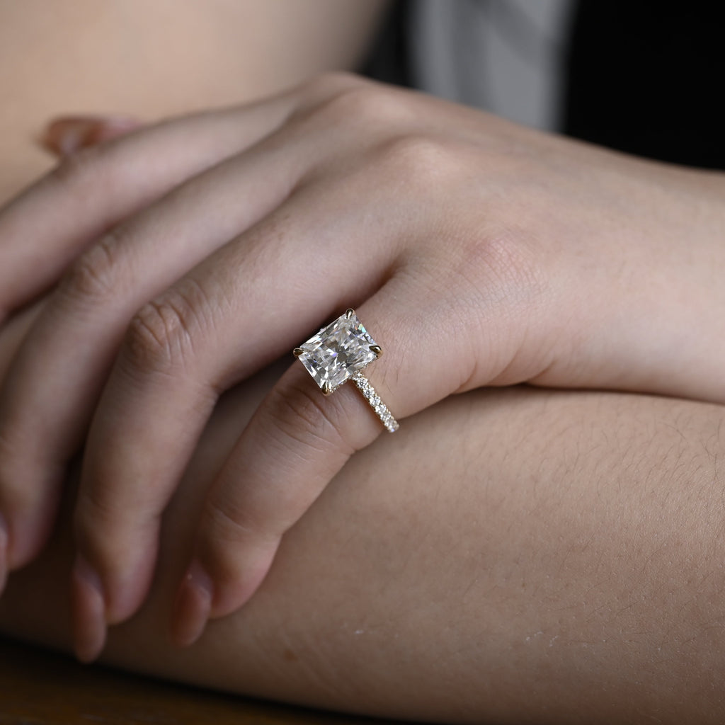 Solid Gold Hidden Halo Radiant Cut Moissanite Engagement Ring