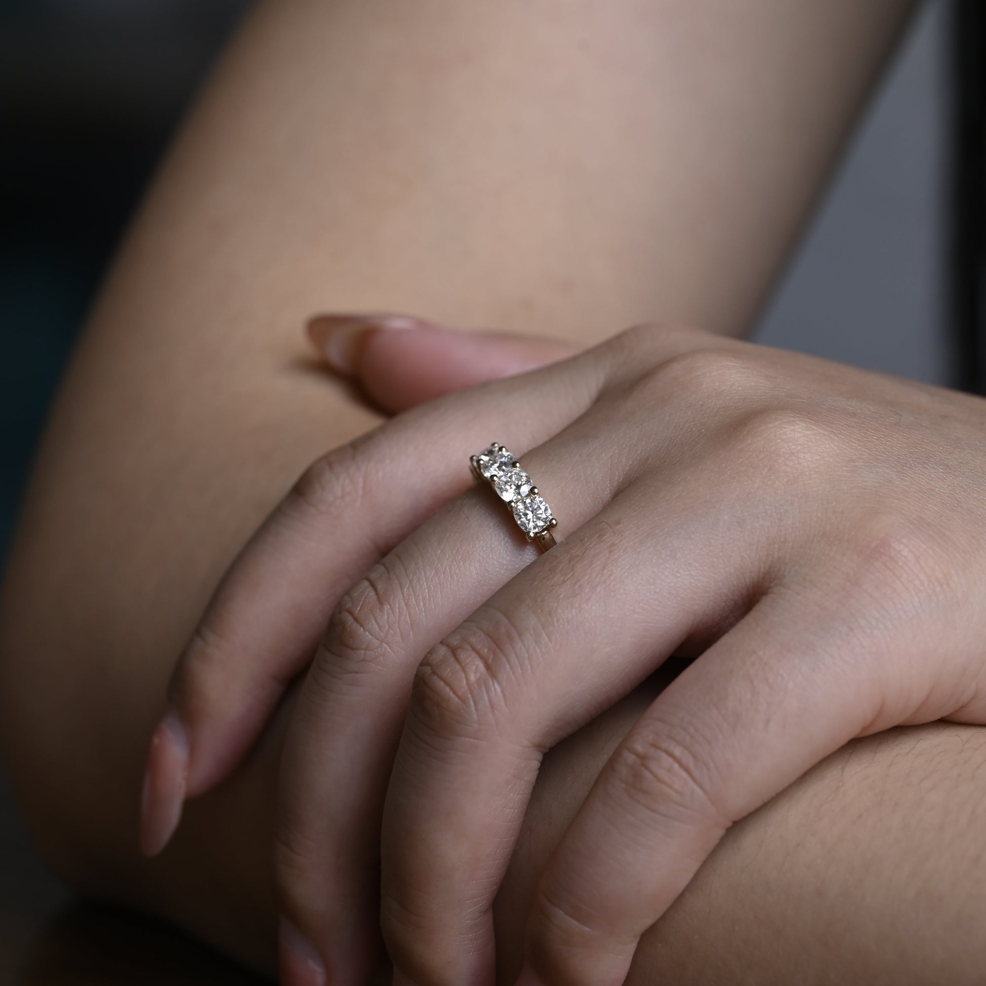 Solid Gold Half Eternity Cushion Cut Moissanite Wedding Band