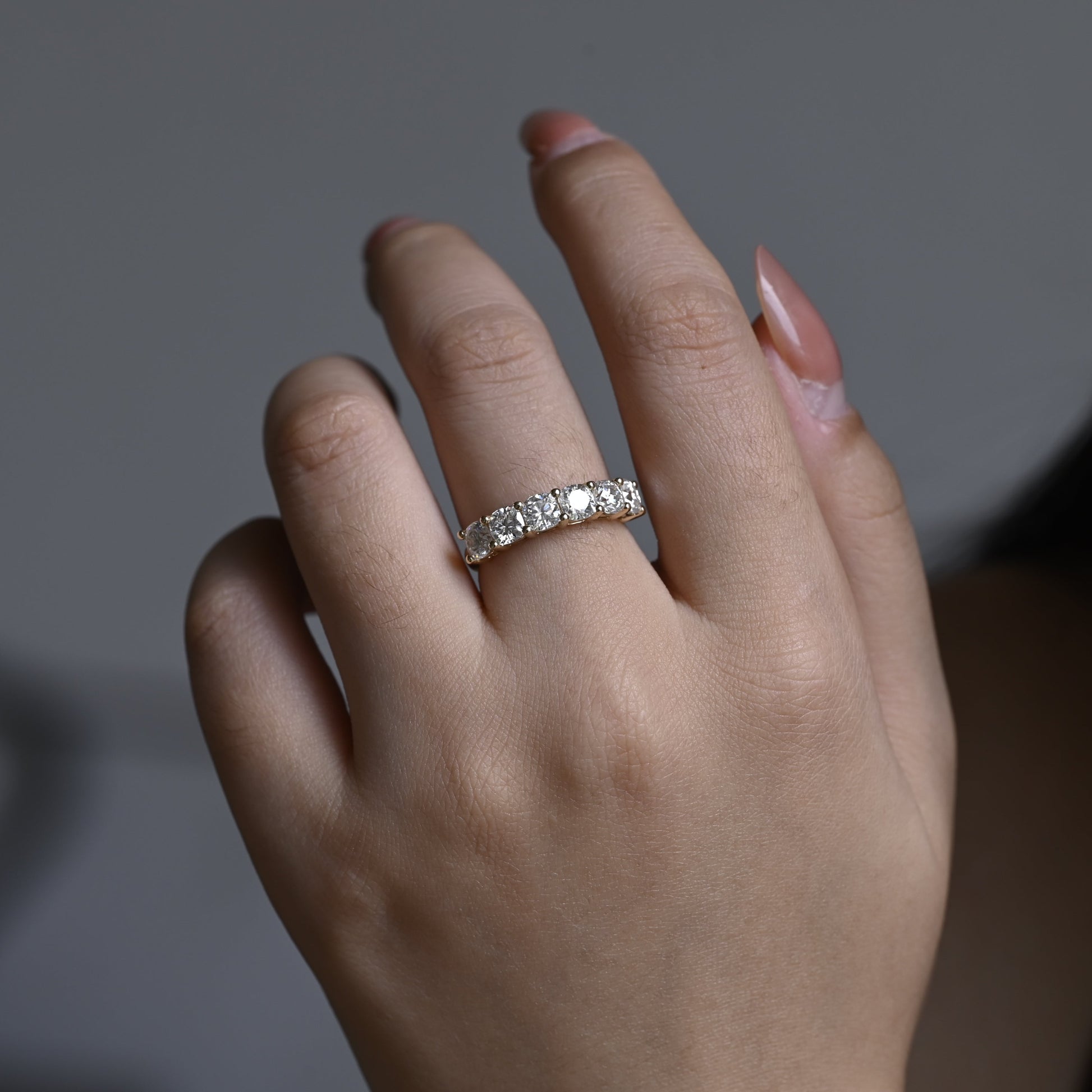 Solid Gold Half Eternity Cushion Cut Moissanite Wedding Band
