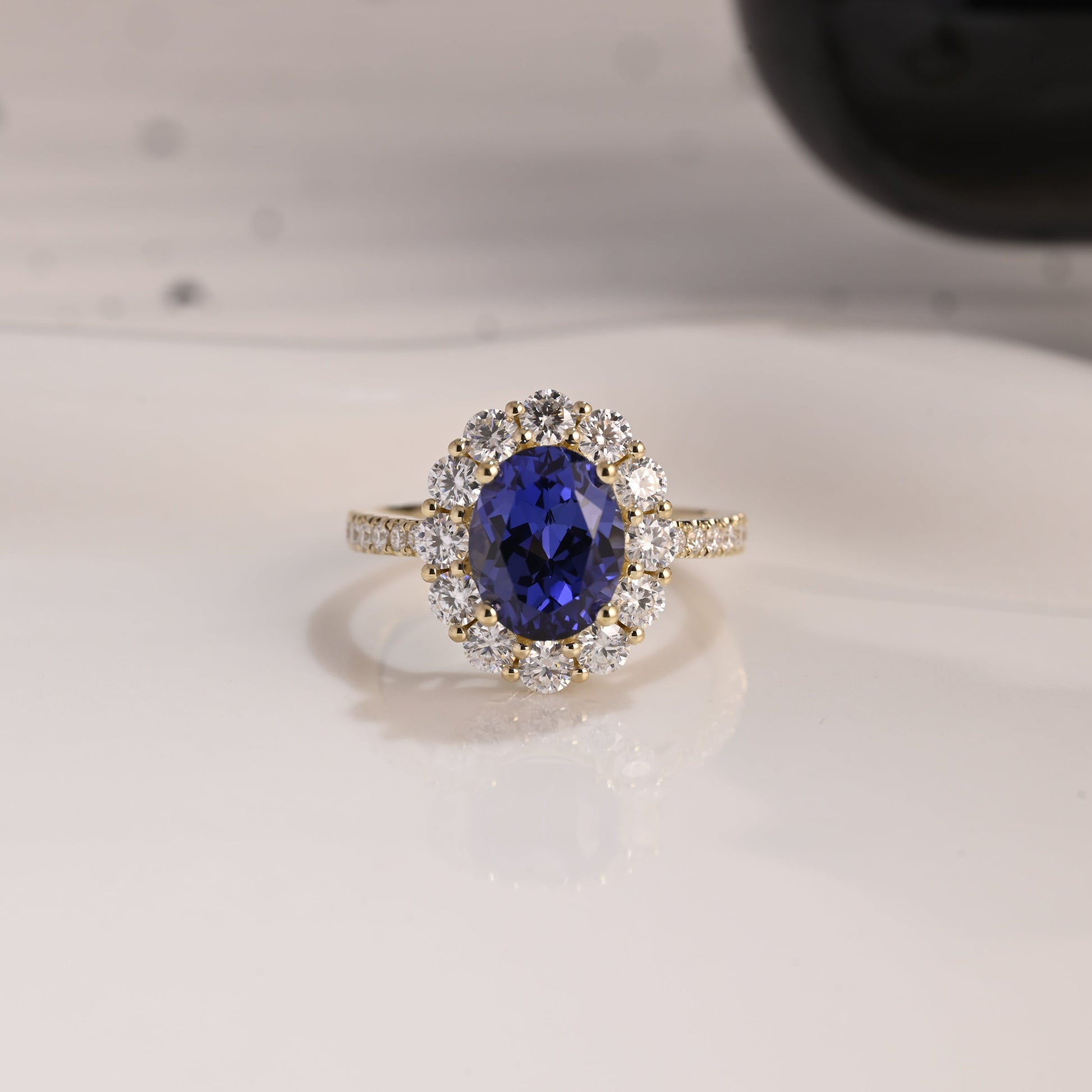 Solid Gold Oval Cut Blue Sapphire Engagement Ring