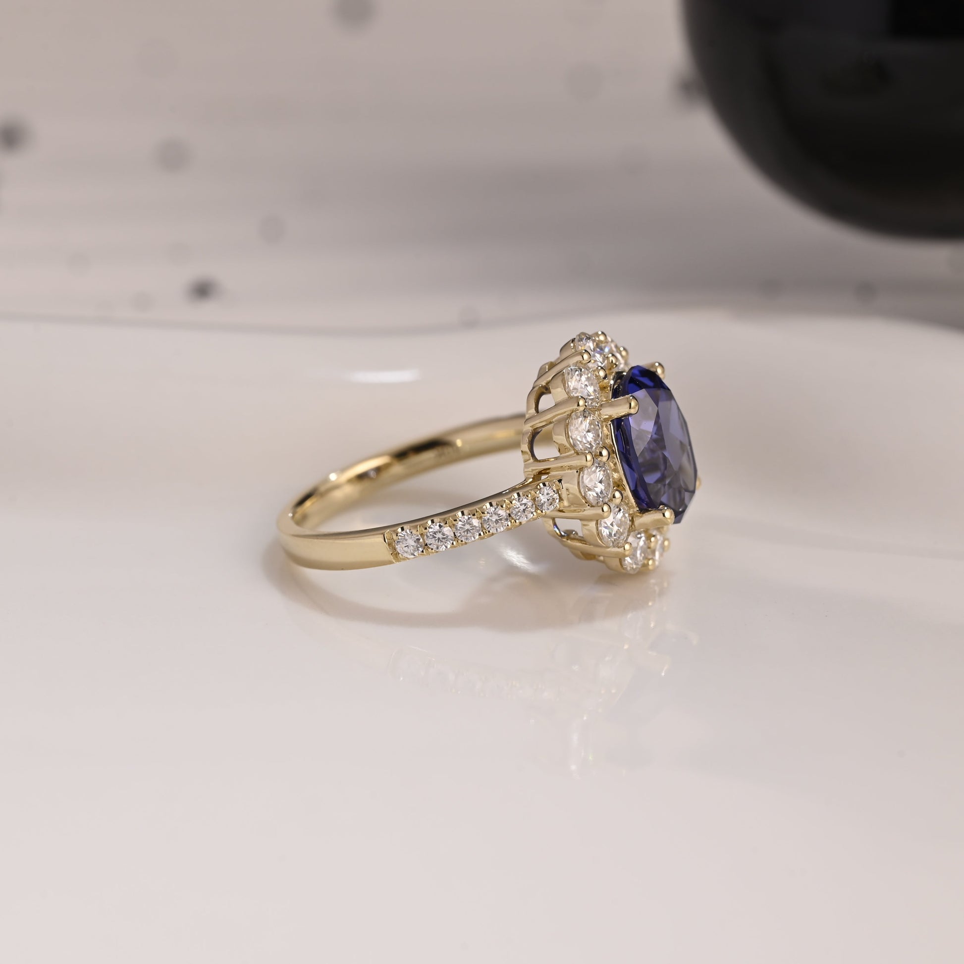 Solid Gold Oval Cut Blue Sapphire Engagement Ring