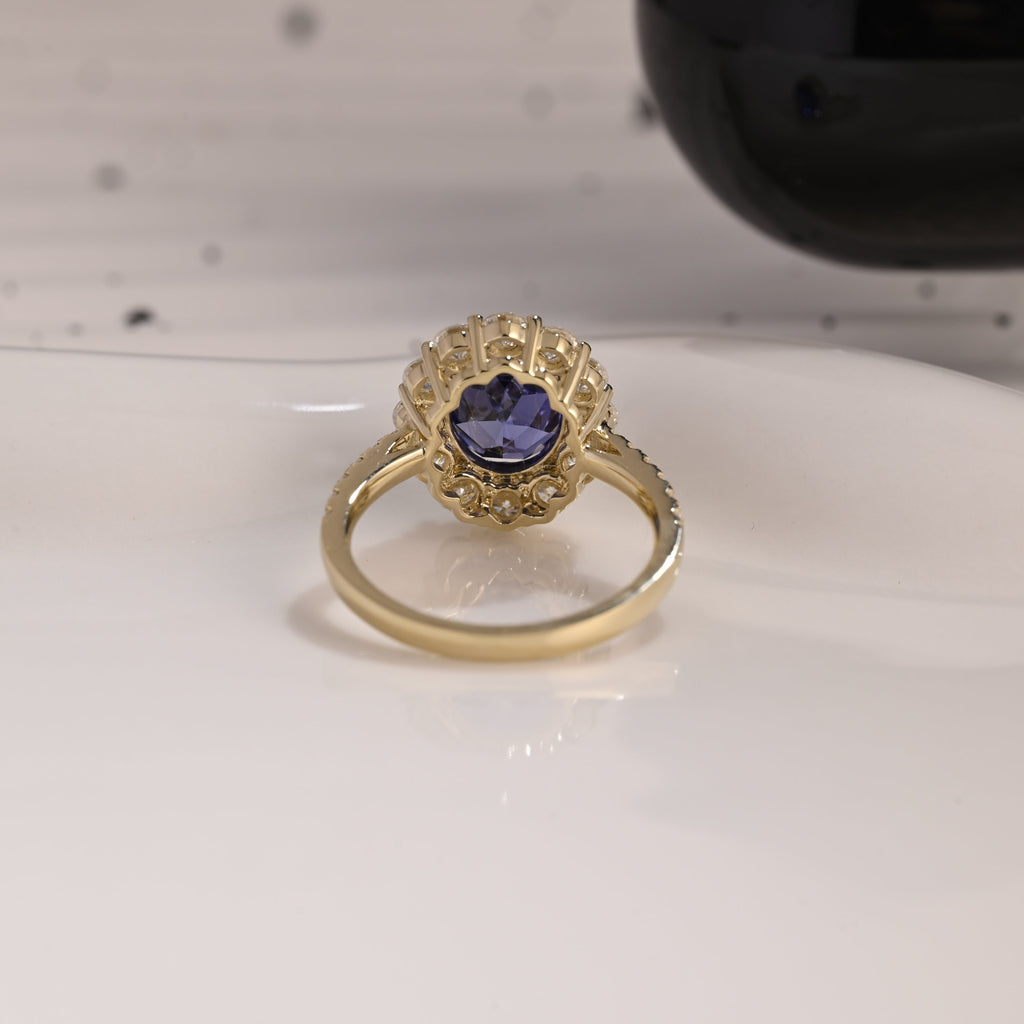 Solid Gold Oval Cut Blue Sapphire Engagement Ring