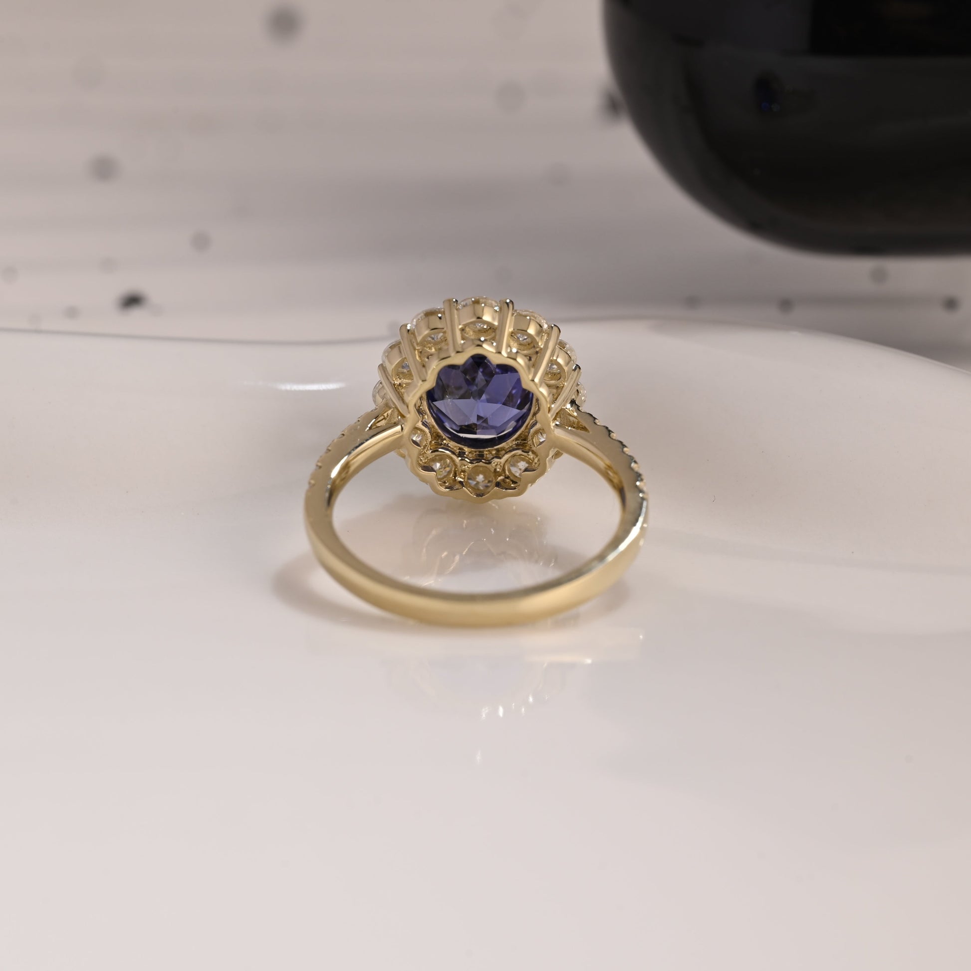 Solid Gold Oval Cut Blue Sapphire Engagement Ring