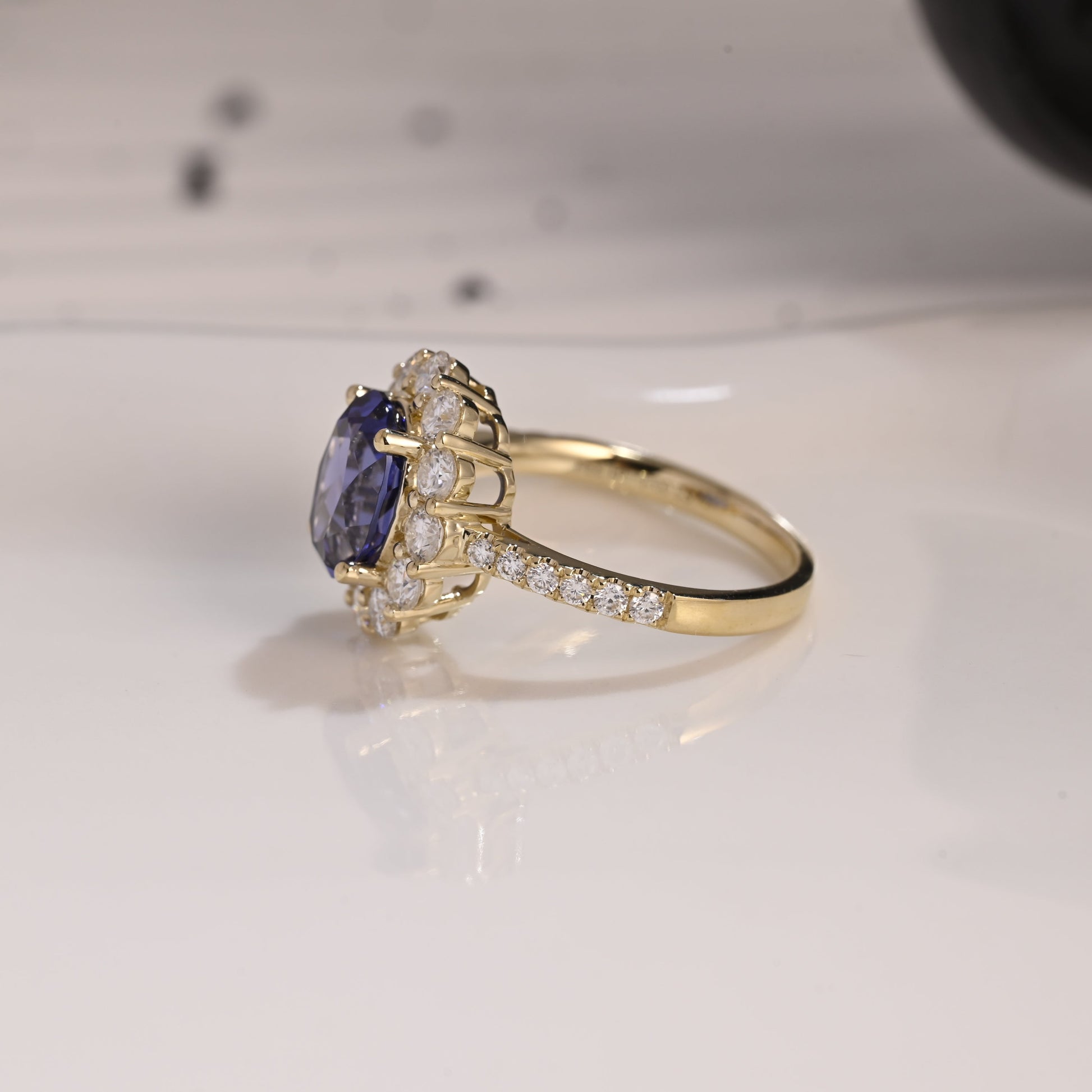 Solid Gold Oval Cut Blue Sapphire Engagement Ring