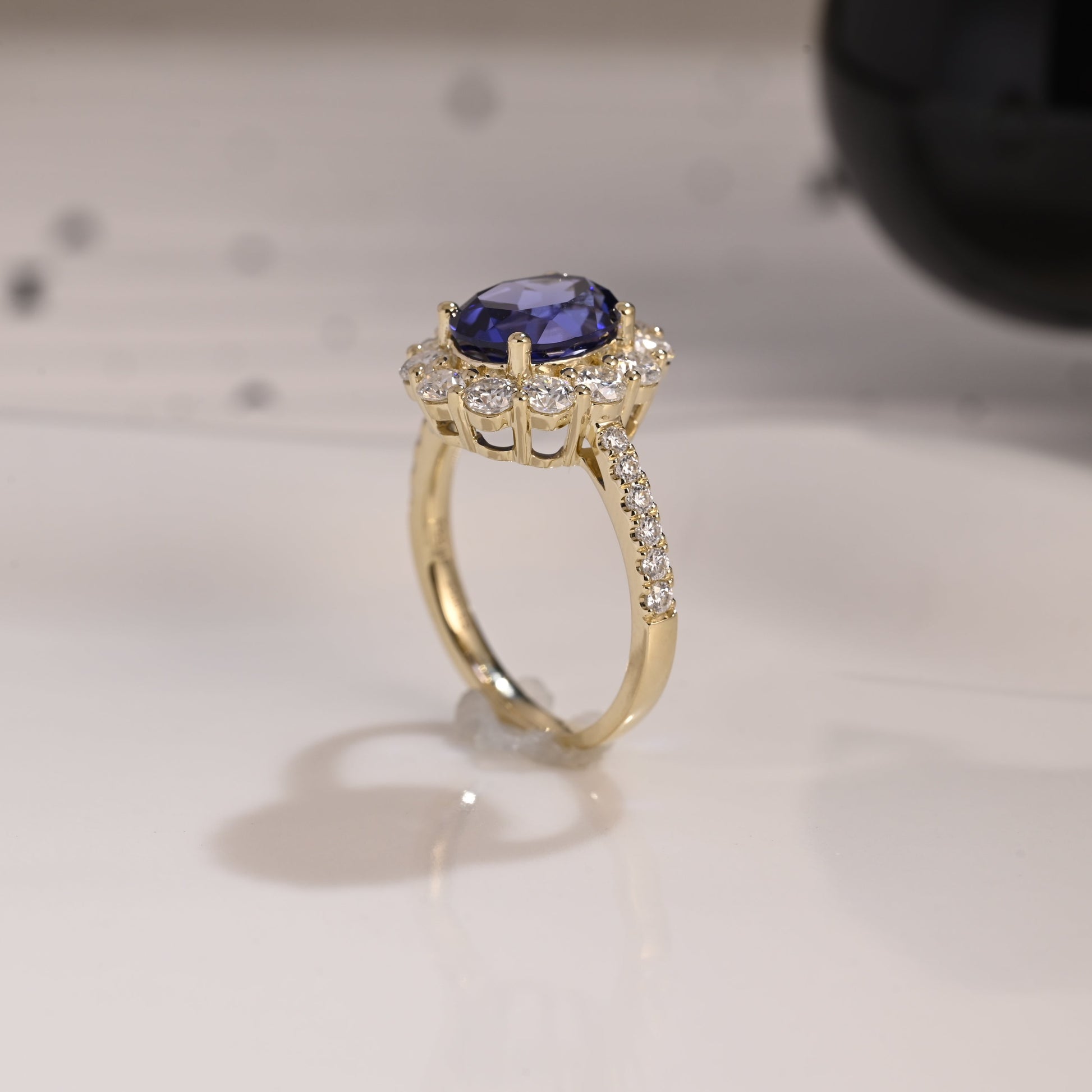 Solid Gold Oval Cut Blue Sapphire Engagement Ring