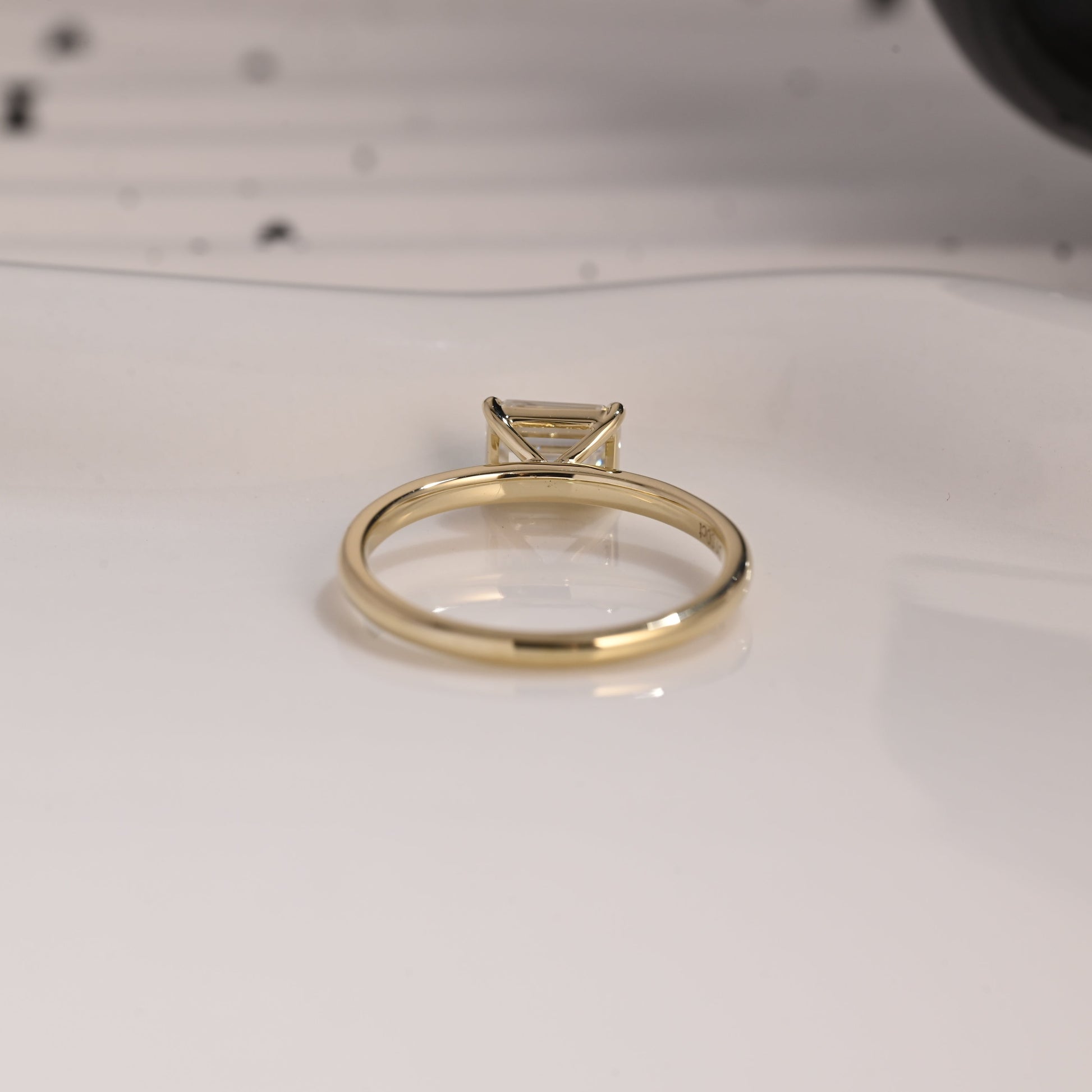 Solid Gold Solitaire East West Emerald Cut Moissanite Engagement Ring