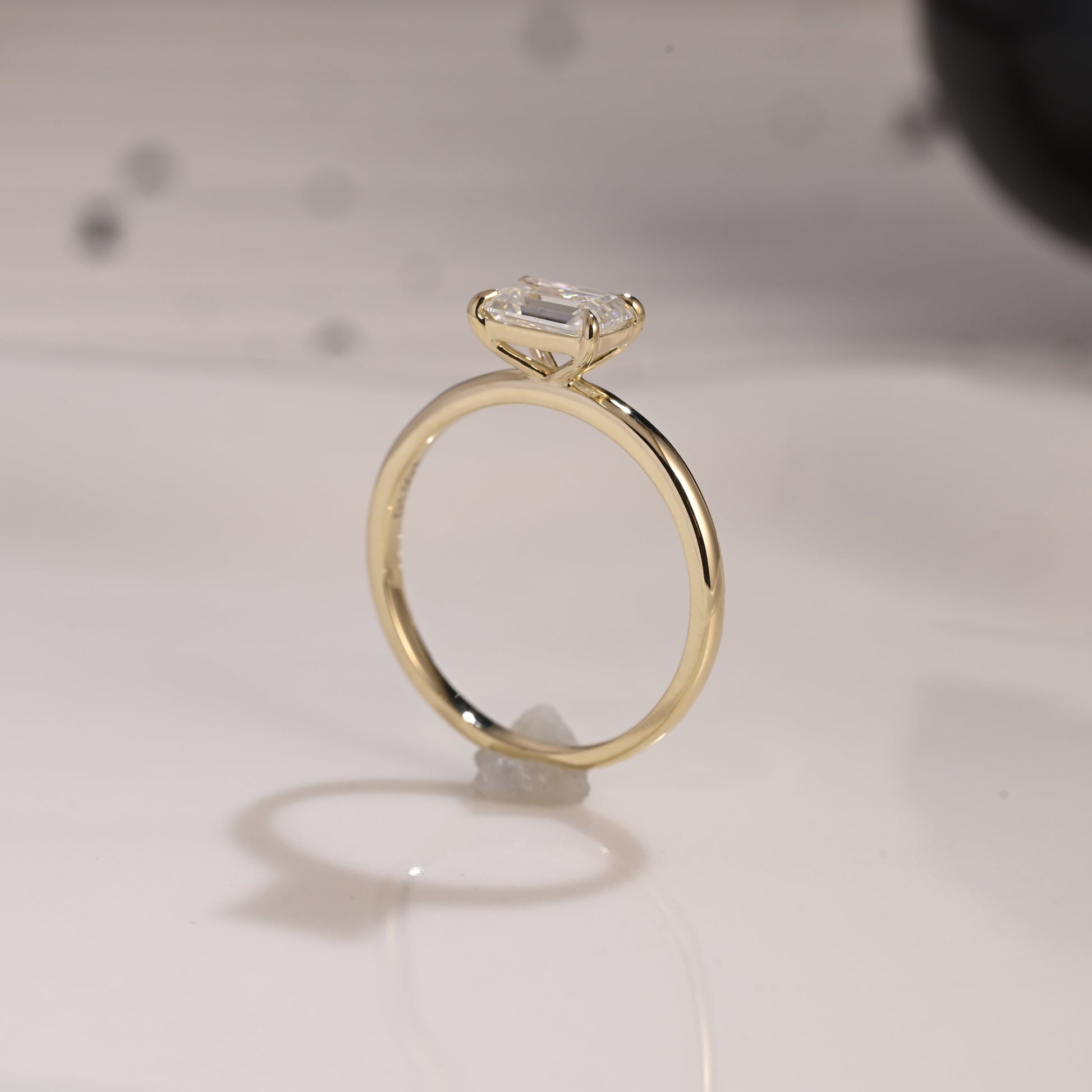 Solid Gold Solitaire East West Emerald Cut Moissanite Engagement Ring