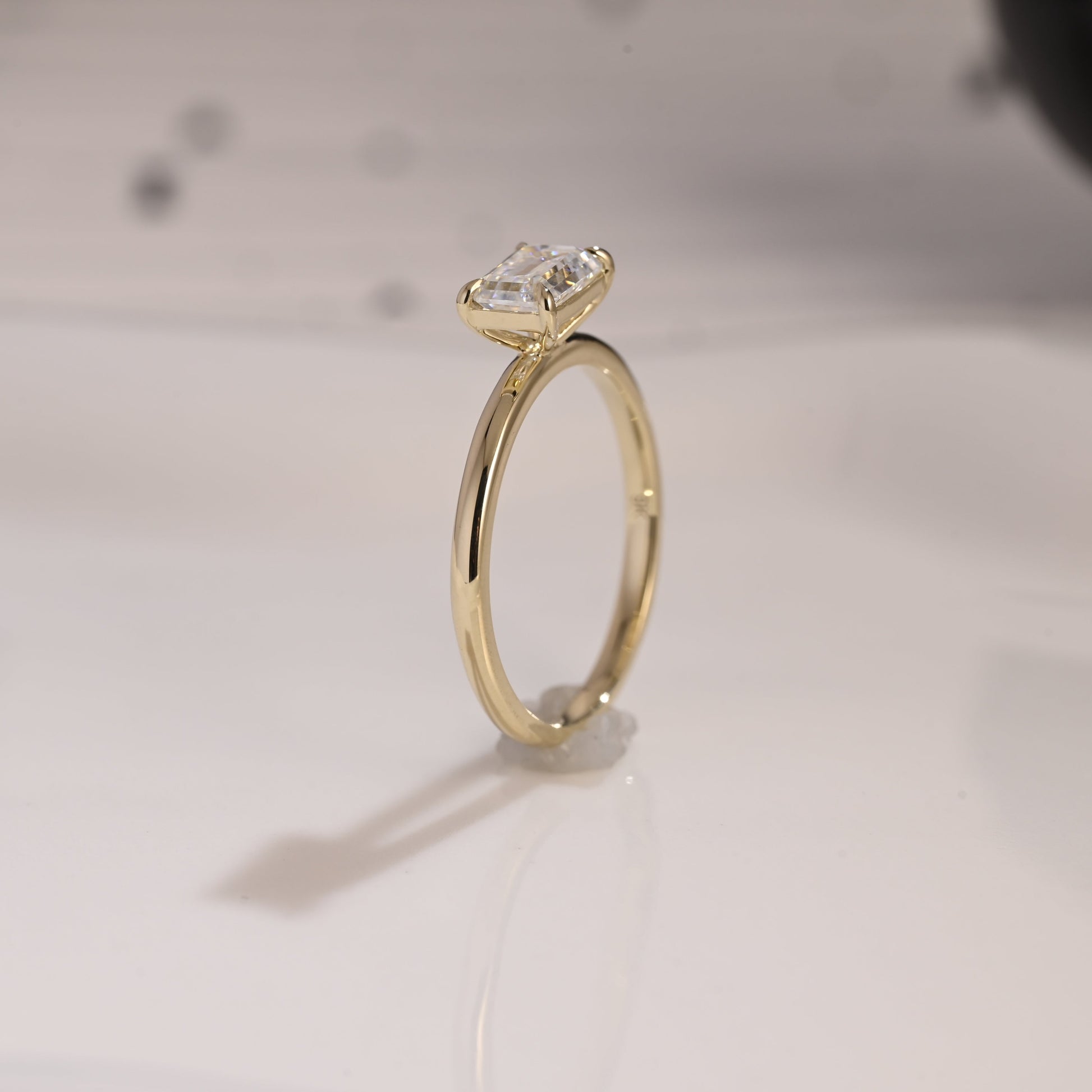 Solid Gold Solitaire East West Emerald Cut Moissanite Engagement Ring