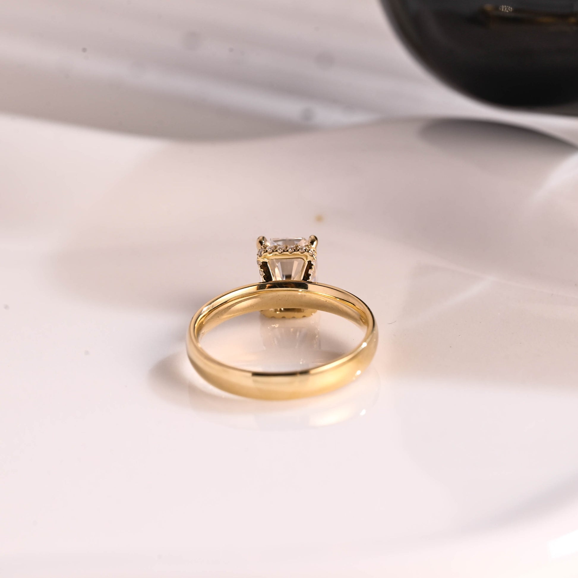 Solid Gold 3mm Width Hidden Halo Radiant Cut Moissanite Engagement Ring