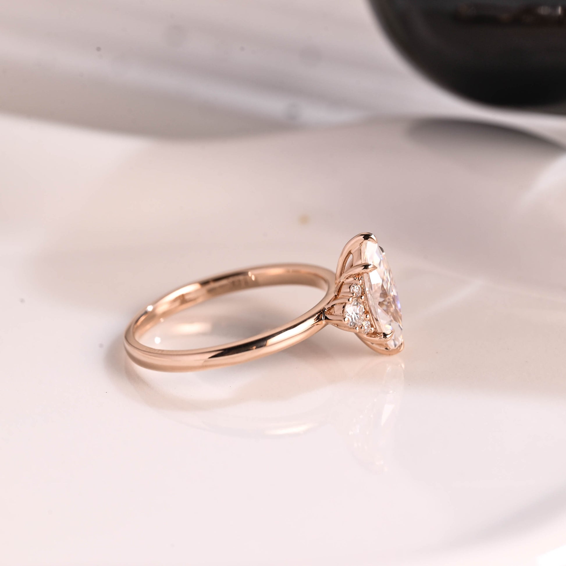 Solid Gold Three Stone Marquise Cut Moissanite Engagement Ring