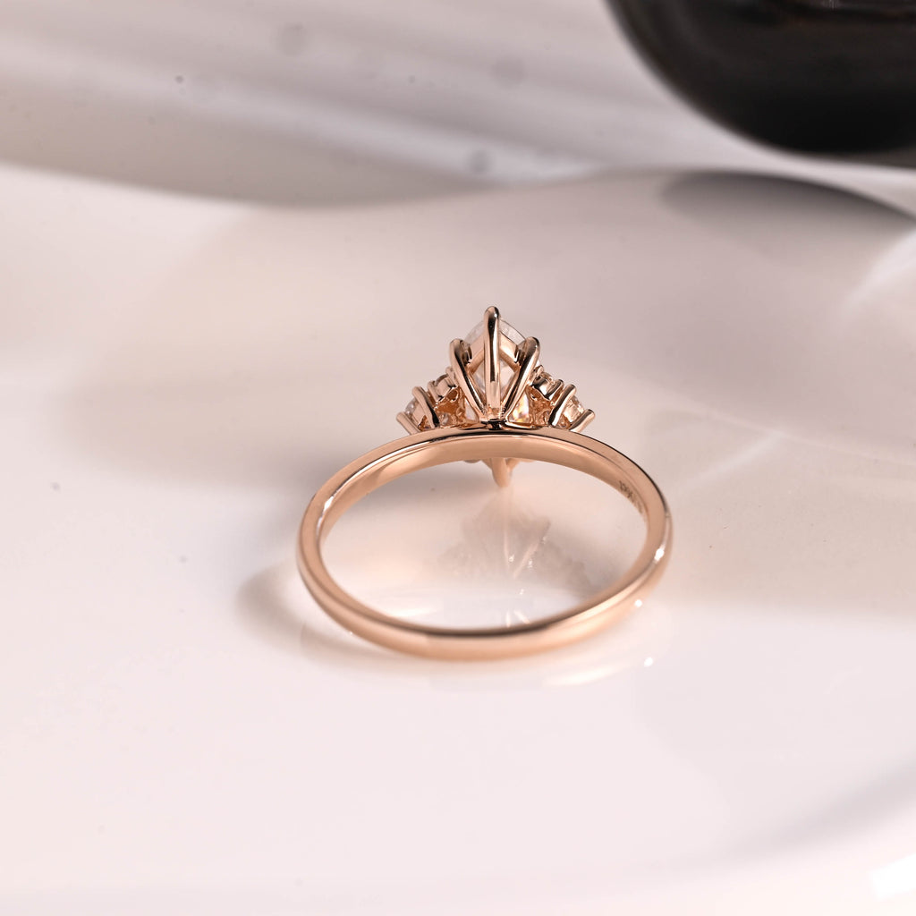 Solid Gold Three Stone Marquise Cut Moissanite Engagement Ring