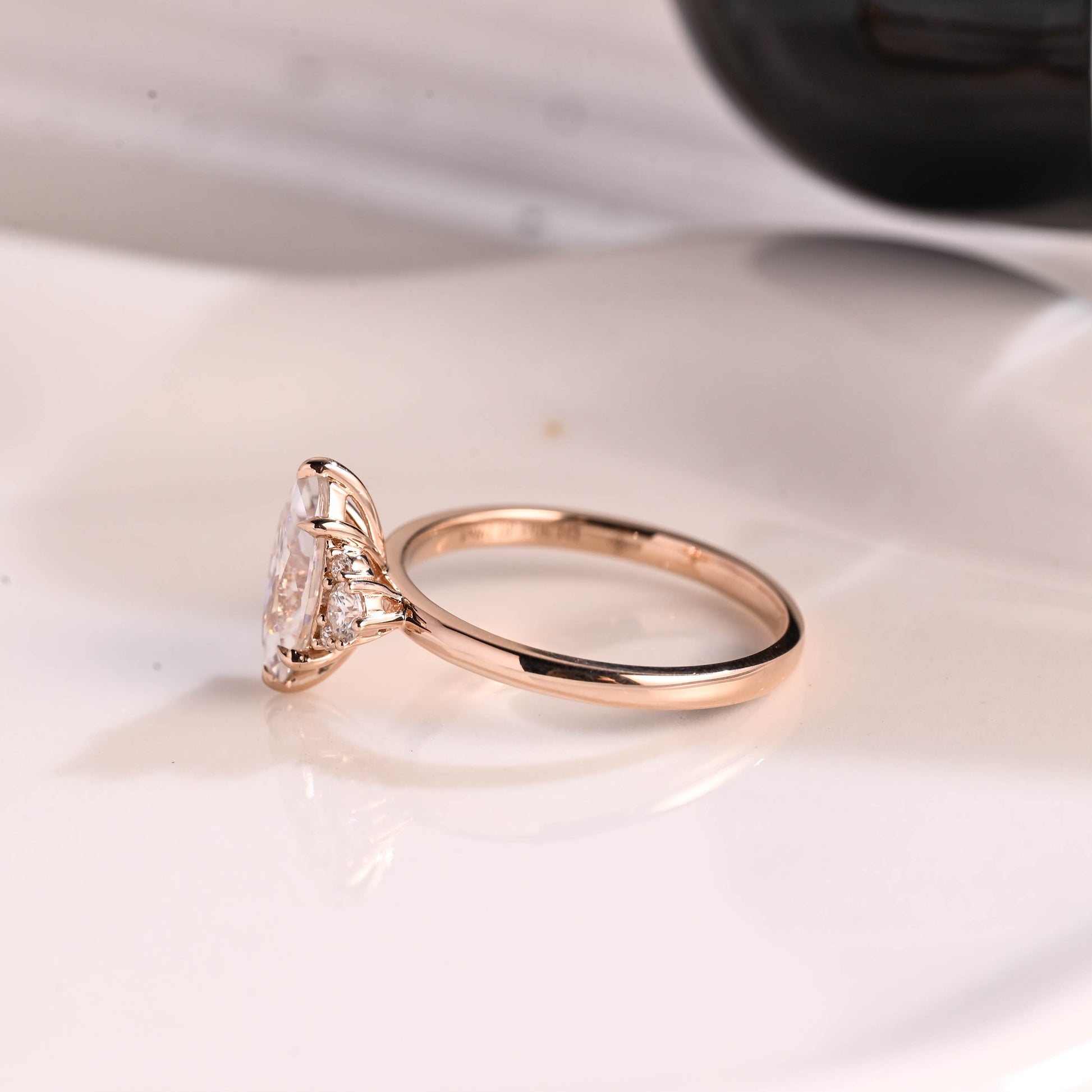 Solid Gold Three Stone Marquise Cut Moissanite Engagement Ring