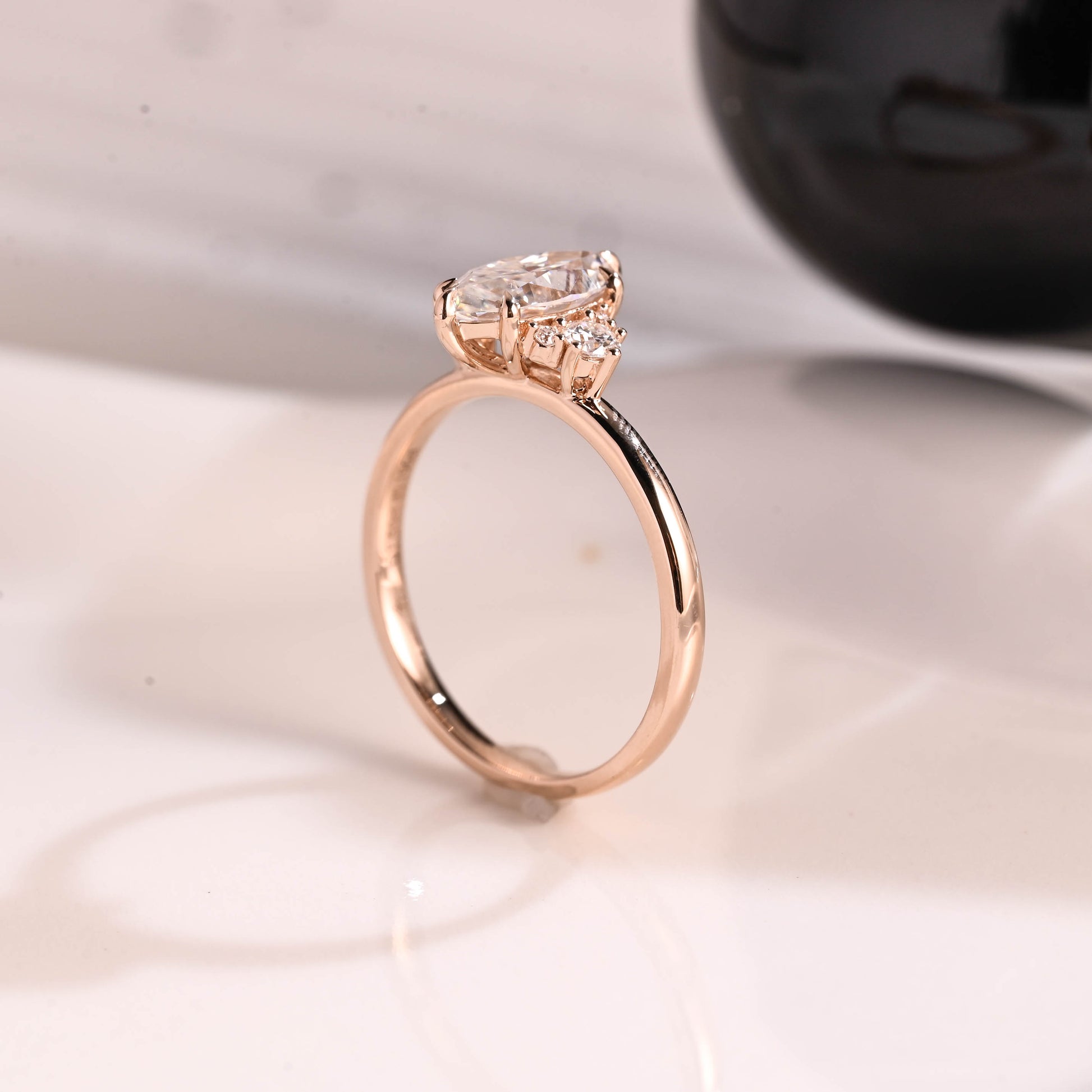 Solid Gold Three Stone Marquise Cut Moissanite Engagement Ring