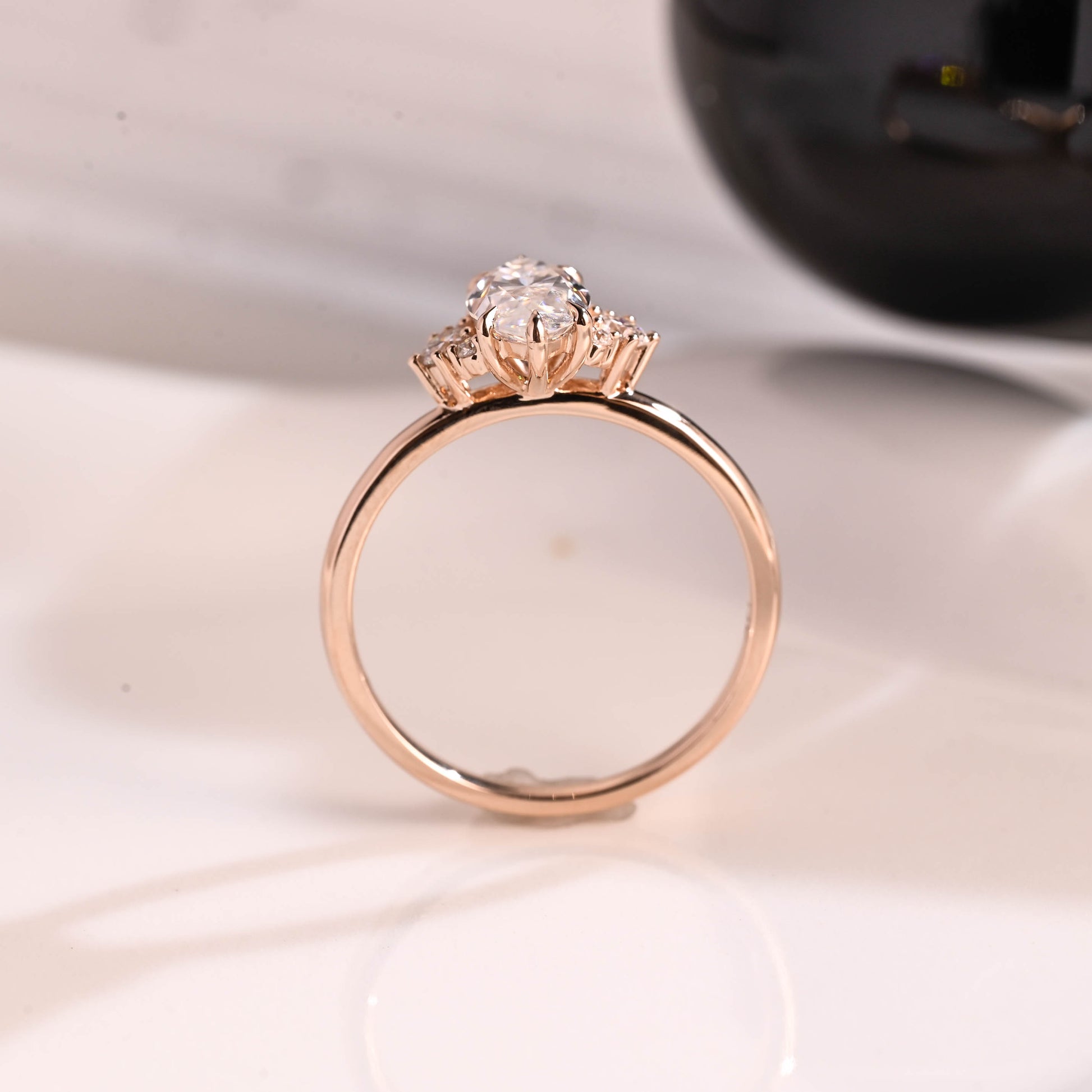 Solid Gold Three Stone Marquise Cut Moissanite Engagement Ring