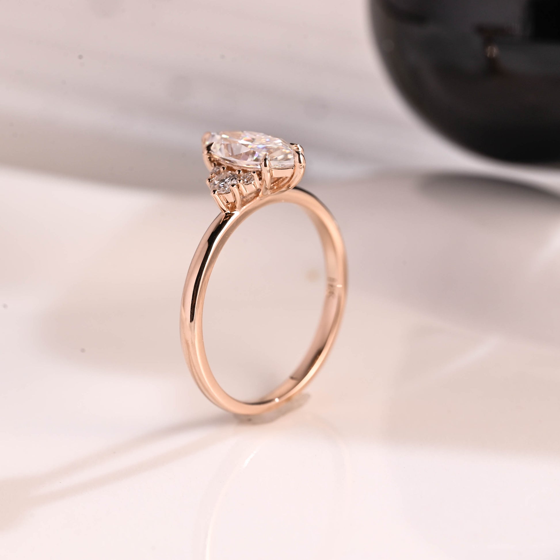 Solid Gold Three Stone Marquise Cut Moissanite Engagement Ring
