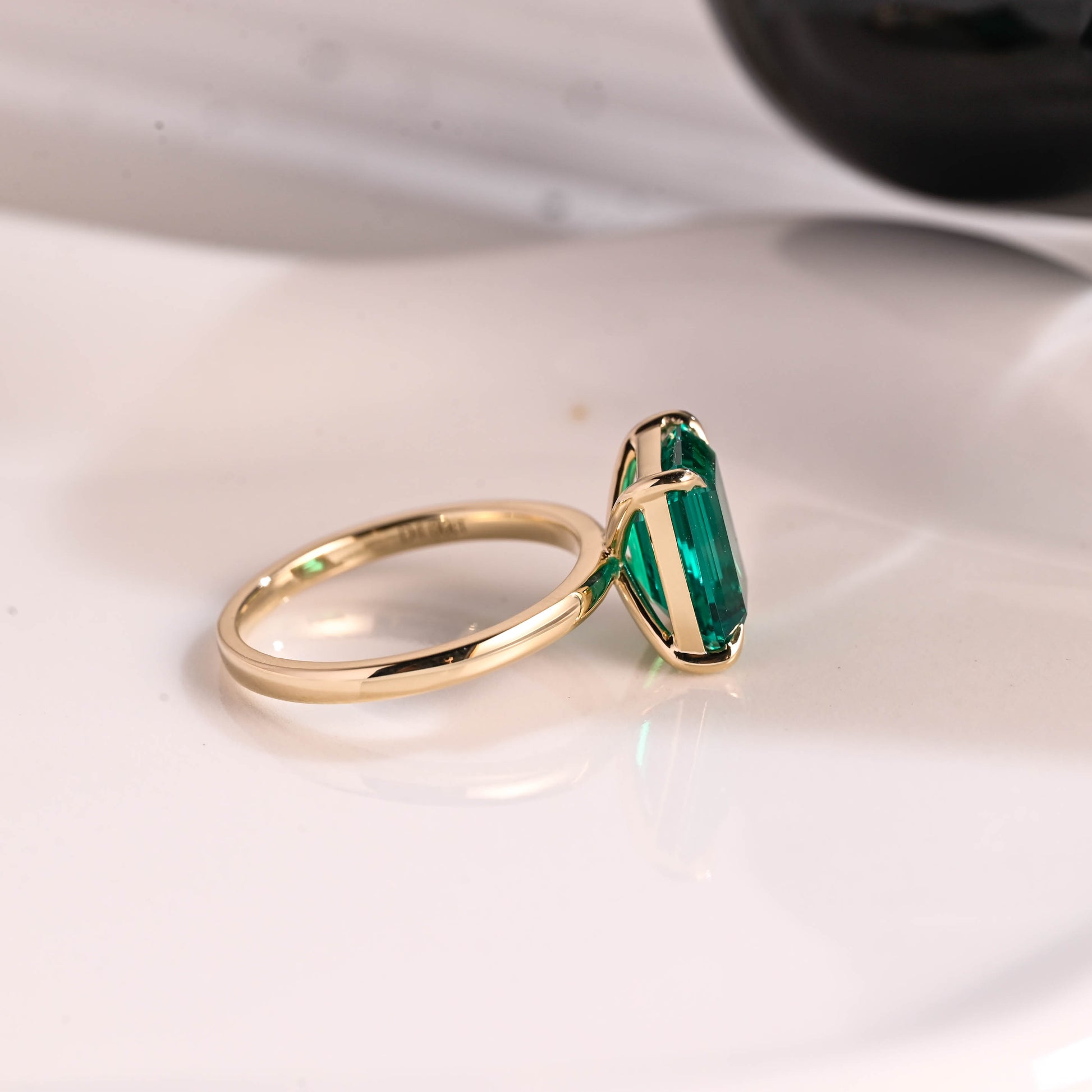 Solid Gold Solitaire Emerald Cut Lab Emerald Engagement Ring