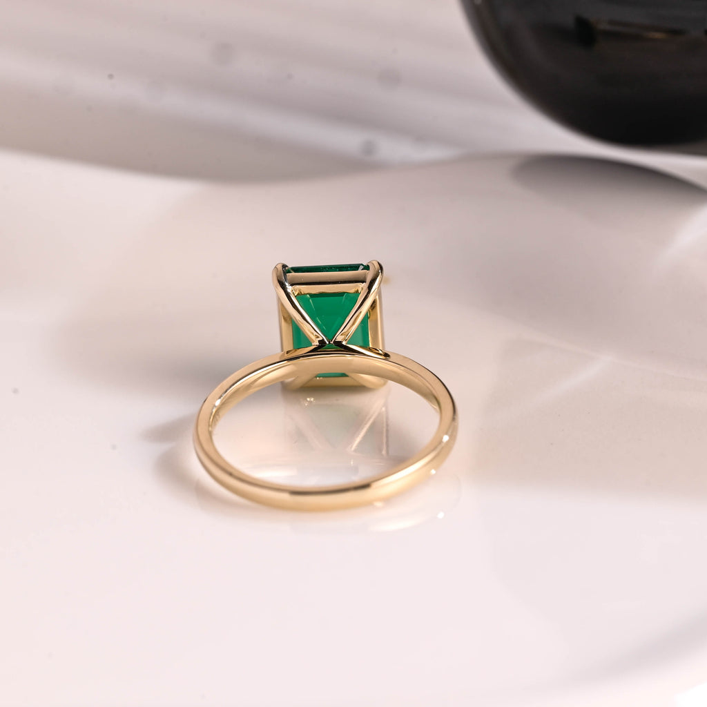 Solid Gold Solitaire Emerald Cut Lab Emerald Engagement Ring