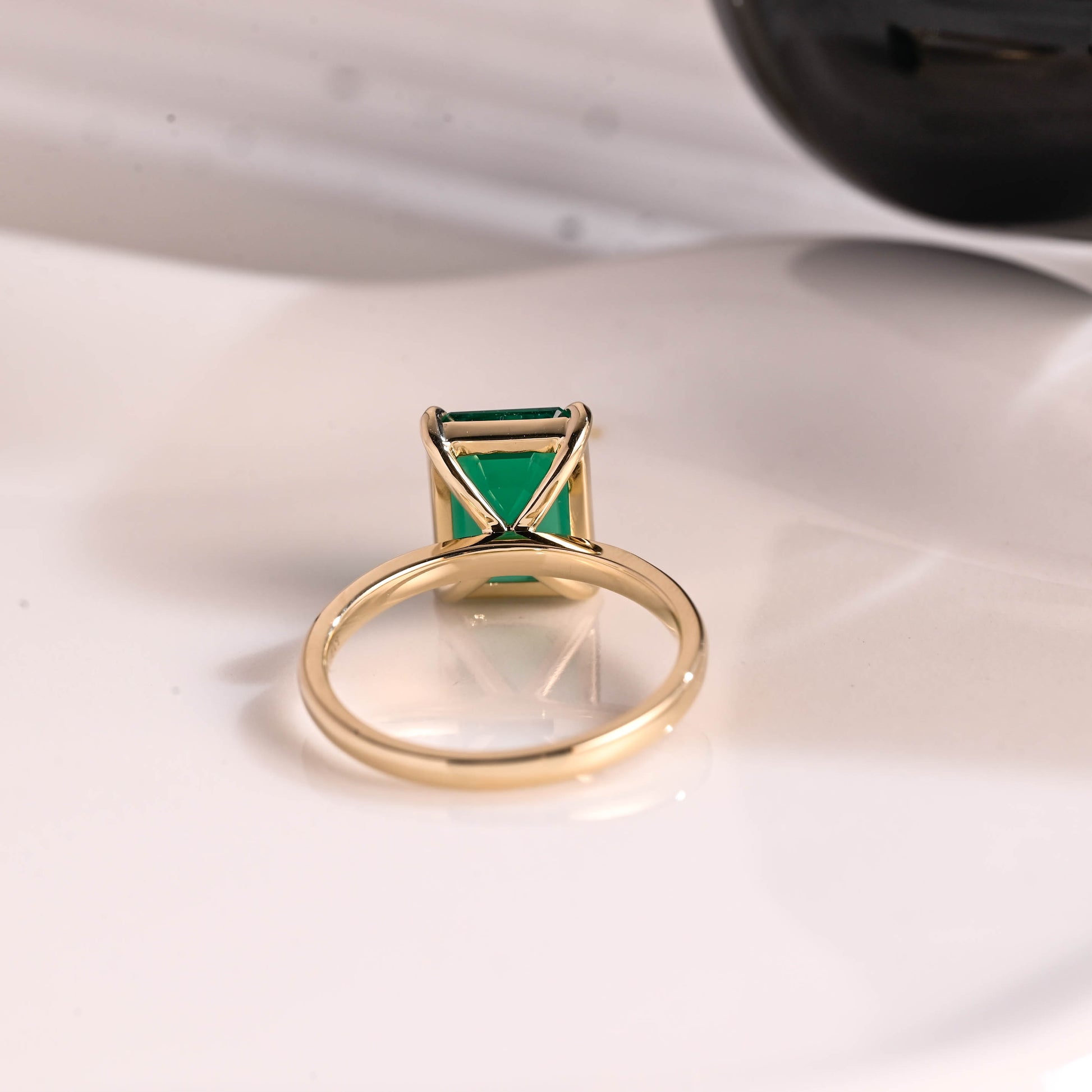 Solid Gold Solitaire Emerald Cut Lab Emerald Engagement Ring
