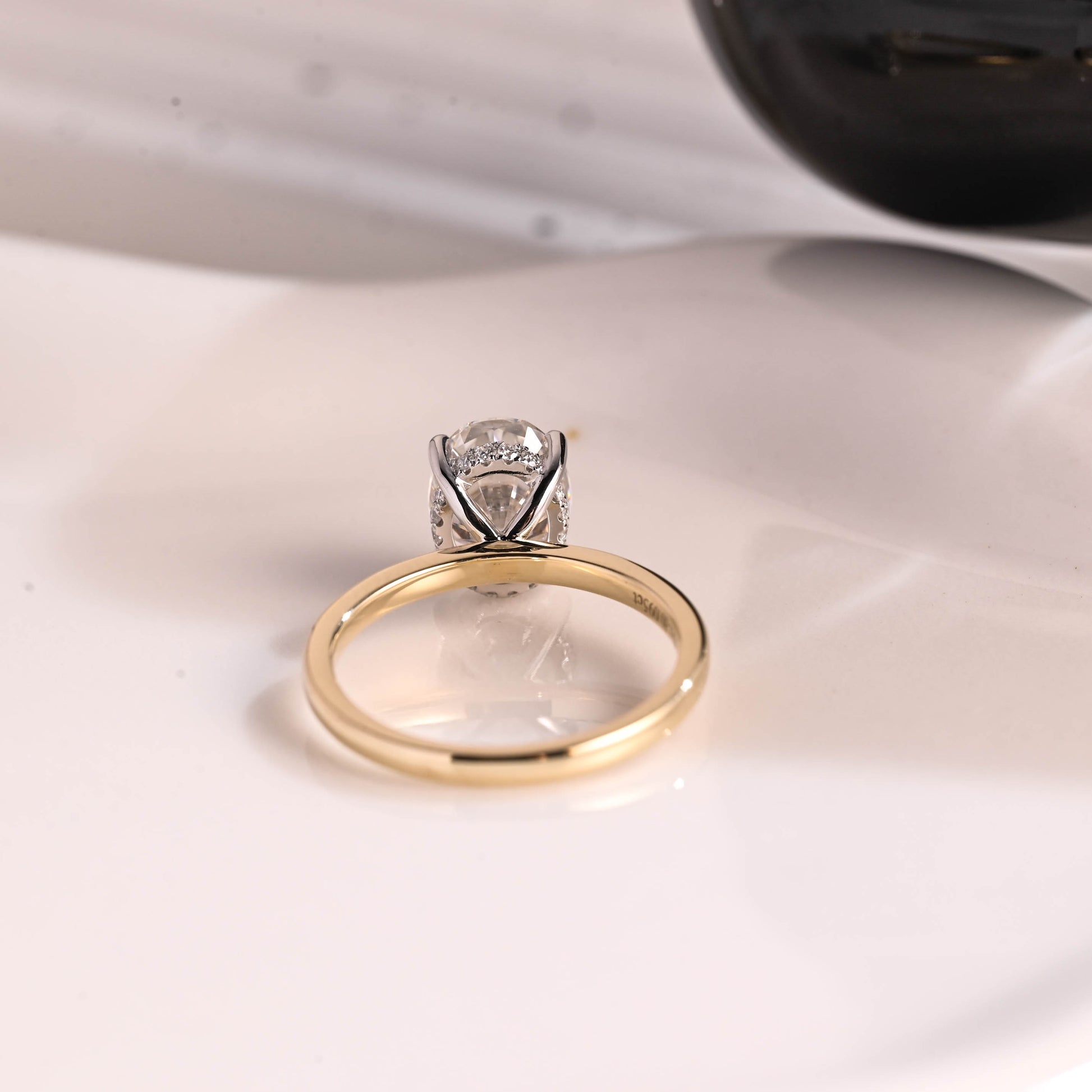 Solid Gold Two Tone Hidden Halo Oval Cut Moissanite Engagement Ring