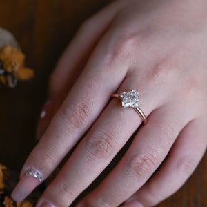 Solid Gold Three Stone Marquise Cut Moissanite Engagement Ring