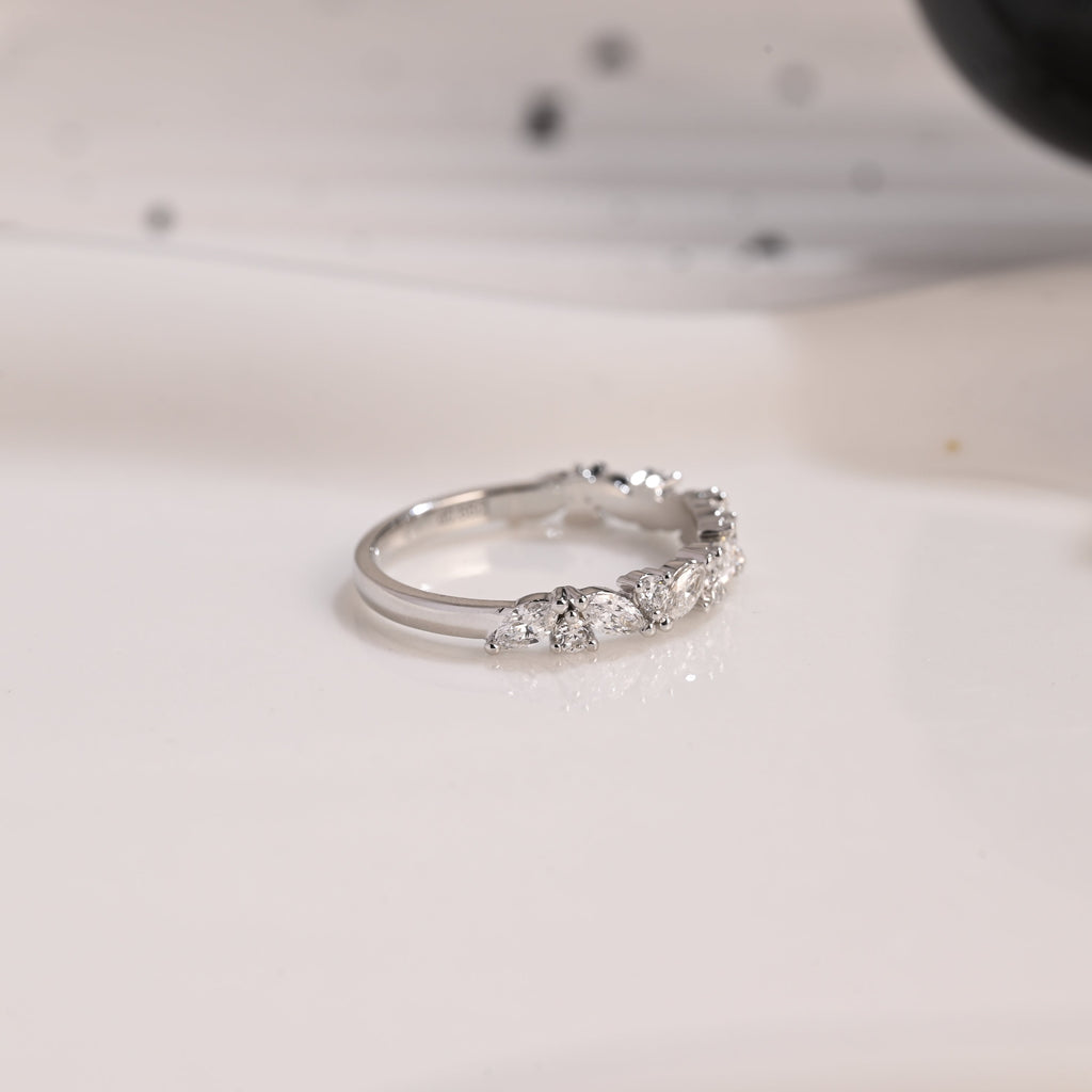 Solid Gold Half Eternity Marquise & Round Cut Moissanite Wedding Band