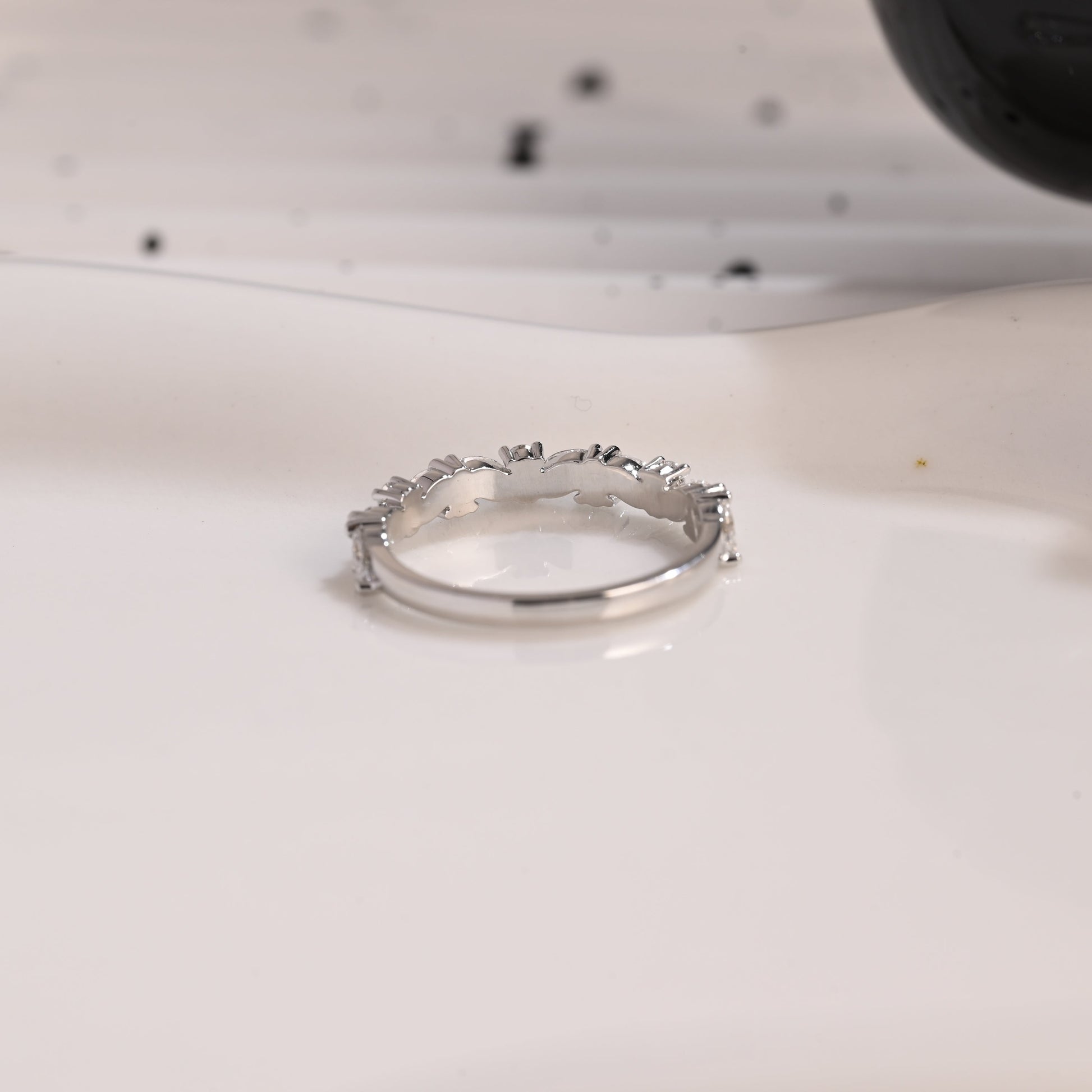 Solid Gold Half Eternity Marquise & Round Cut Moissanite Wedding Band