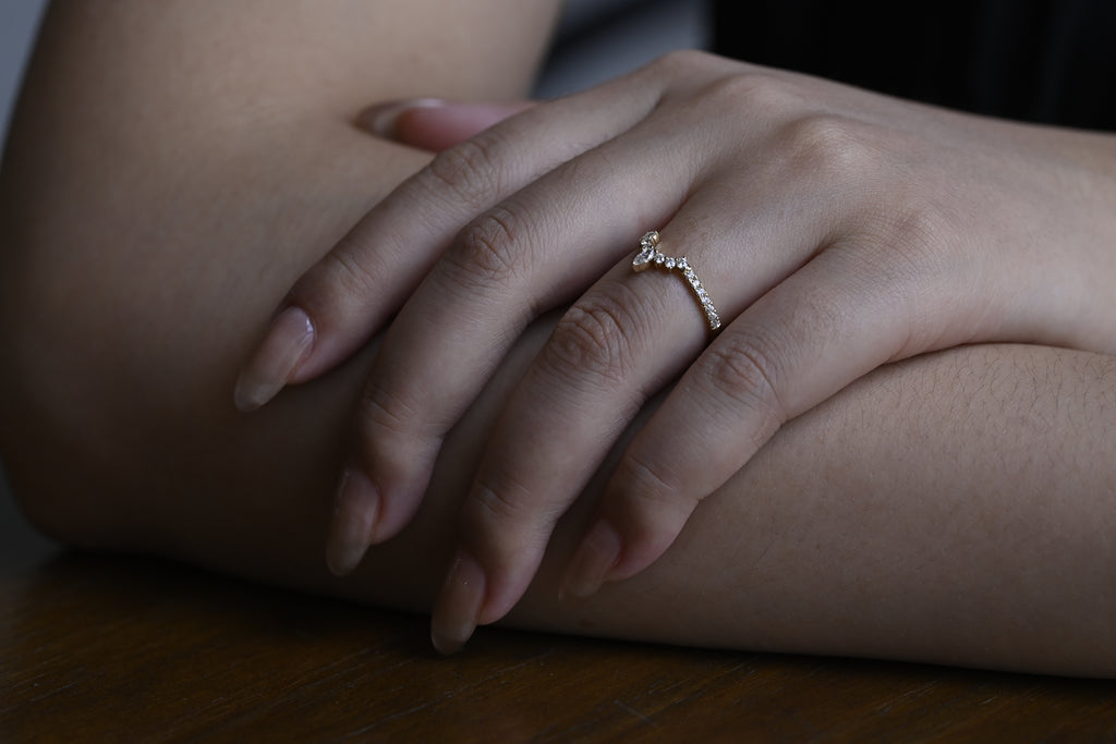Solid Gold Half Eternity Wedding Band Crown Ring, Curved Wedding Ring, Marquise & Round Moissanite Ring Band, Gold Matching Band, Gift Women