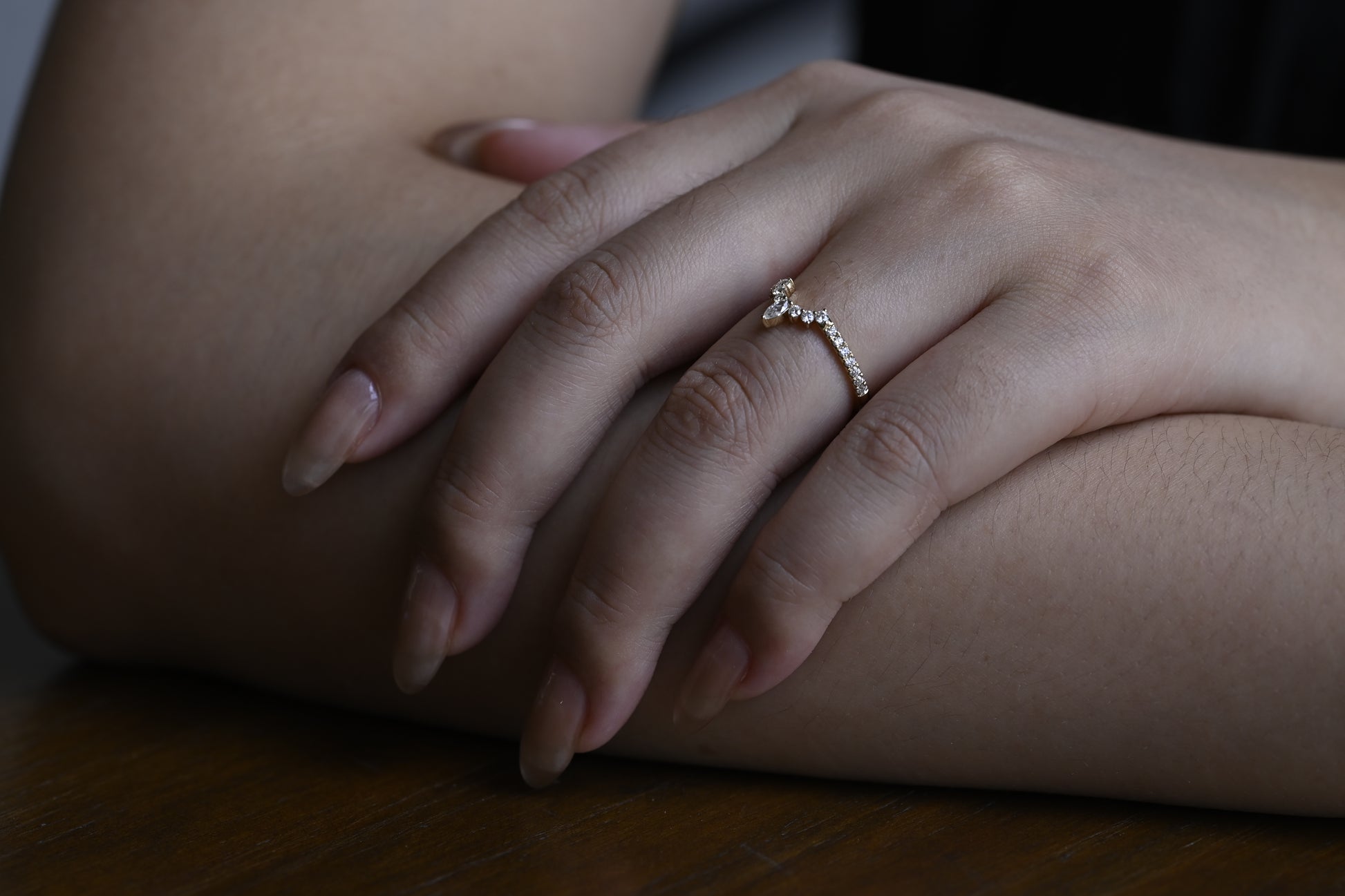 Solid Gold Half Eternity Wedding Band Crown Ring, Curved Wedding Ring, Marquise & Round Moissanite Ring Band, Gold Matching Band, Gift Women
