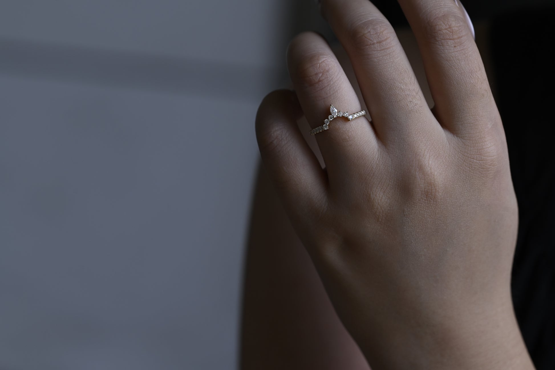 Solid Gold Half Eternity Wedding Band Crown Ring, Curved Wedding Ring, Marquise & Round Moissanite Ring Band, Gold Matching Band, Gift Women